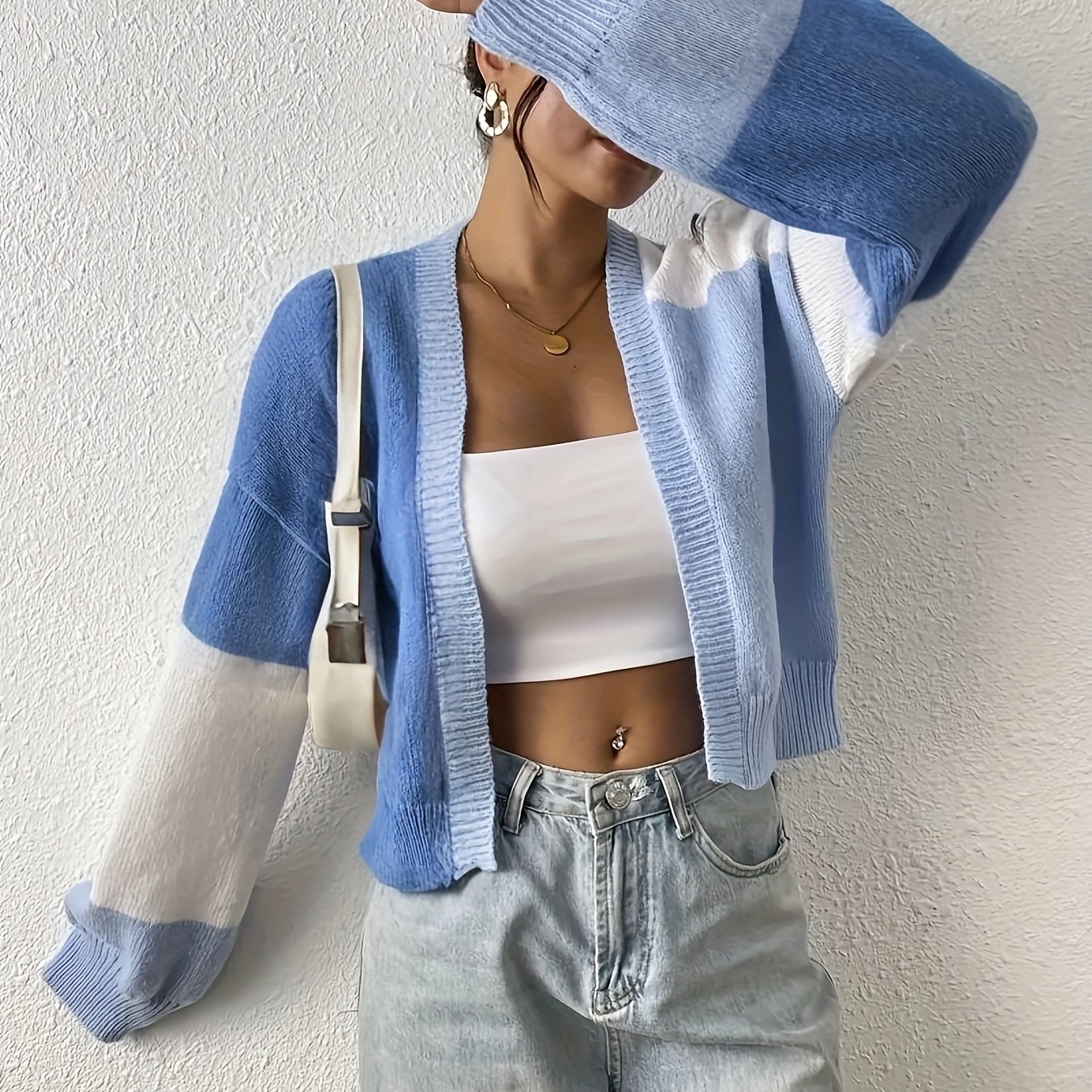 Colorblock Drop Cardigan, Long-sleeved Top