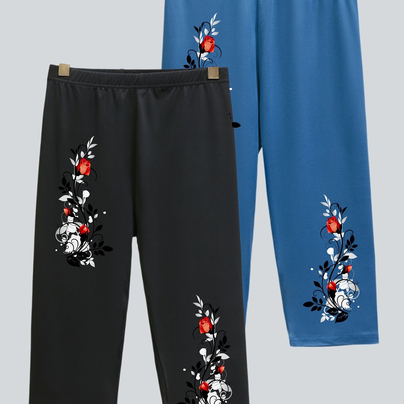 TEMU 2pcs Plus Size Women's Sports Jogger Capri Pants, Summer Athletic Pattern Print Leggings Shorts