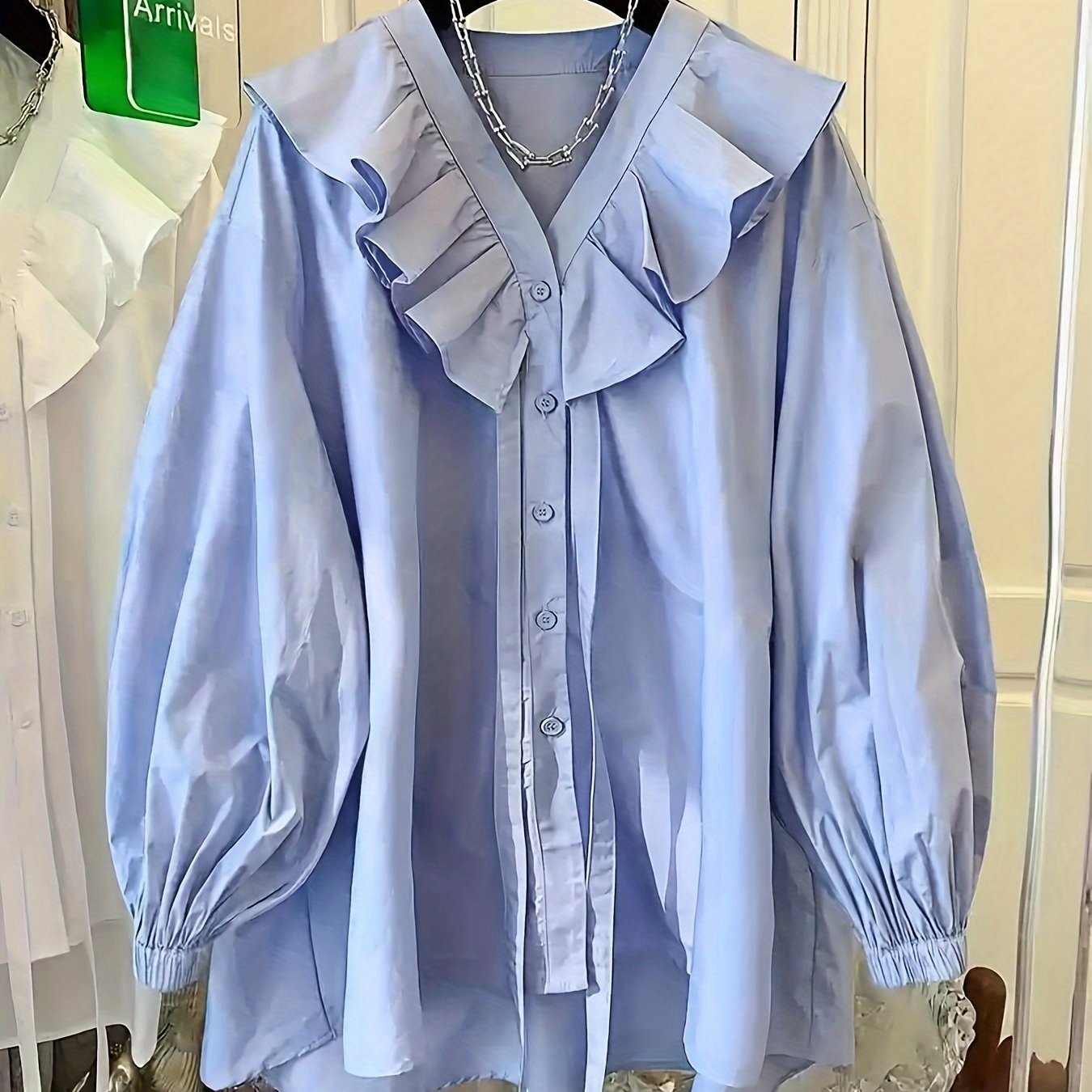 TEMU レディース ト フレンチ シャツ - ルーズフィット ミドル丈 ブラウス ボタンフロント プラケット 長袖トップ 春/秋 カジュアル＆セミルウェア