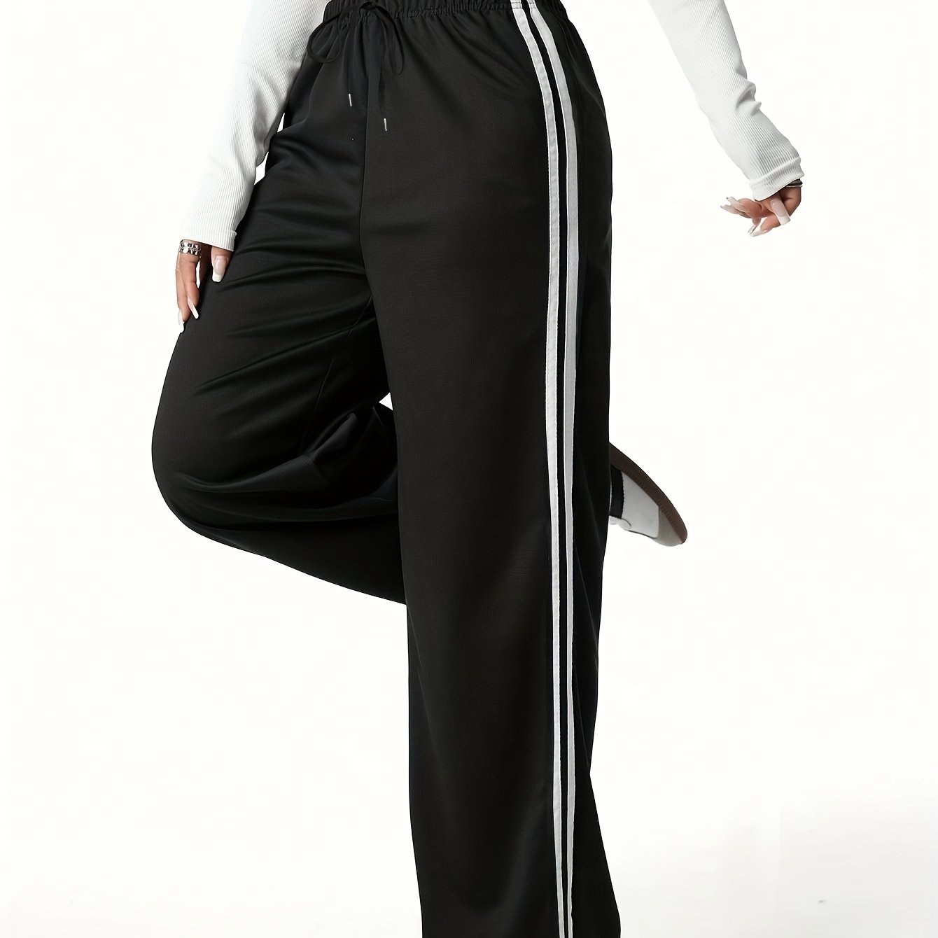 TEMU Solid Color Straight-leg Athletic Pants With Drawstring Waist - Stretchable Casual Outdoor Workout Trousers Suitable For Gym,, Casual Attire -