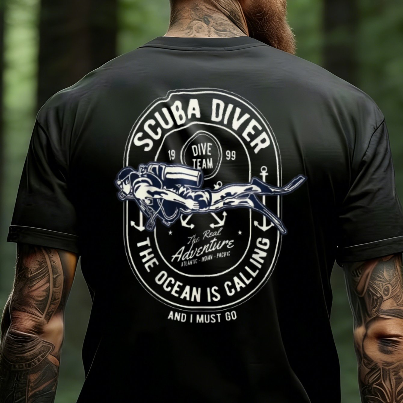 Men's T-shirt Black Diver Dive Team Ocean Is Calling Adventure Graphic Print Outdoor Adventure Casual Wear