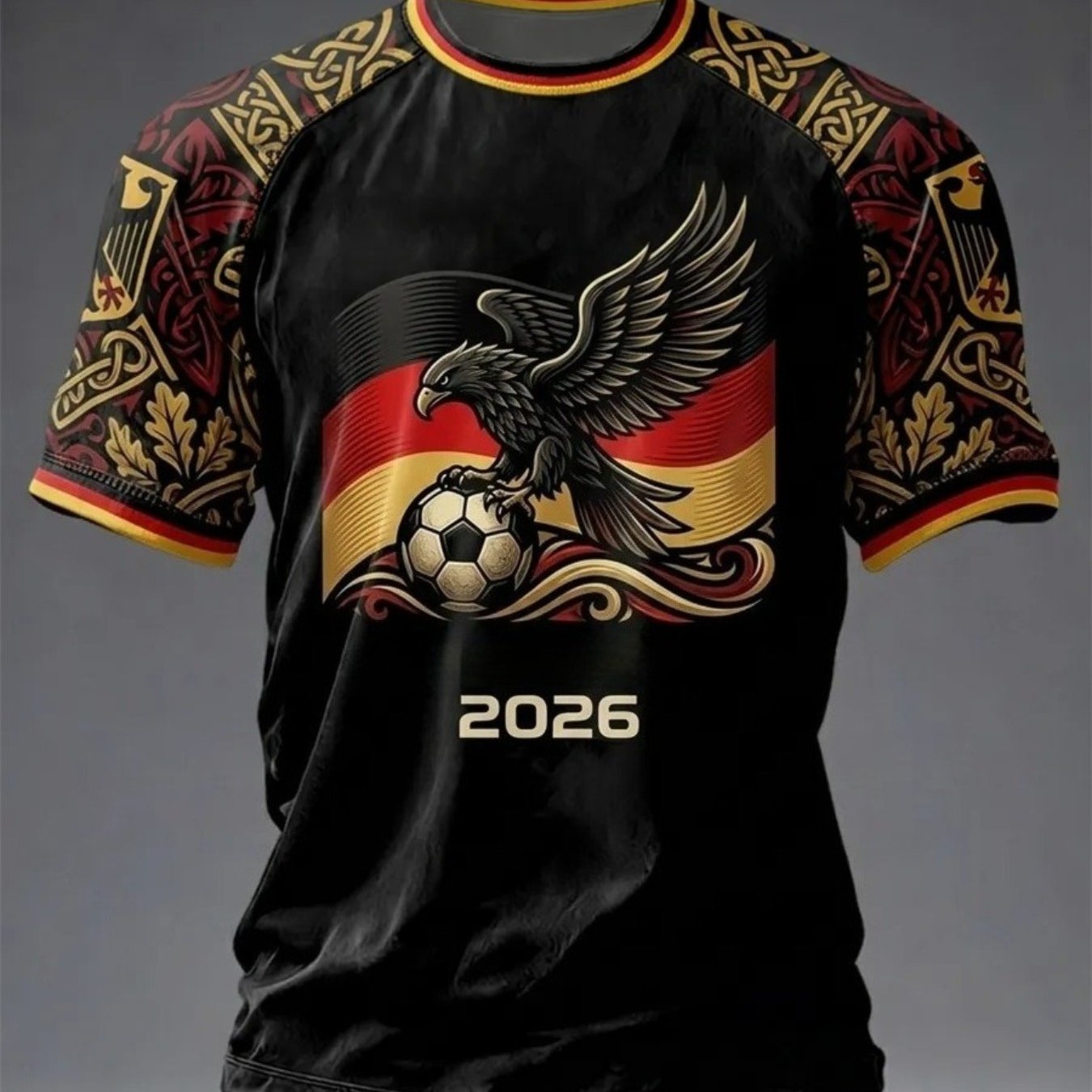 Black Germany 2026 Print Long Sleeve T-shirt, Comfortable Breathable Fabric, Daily Casual Wear& Outdoor Travel