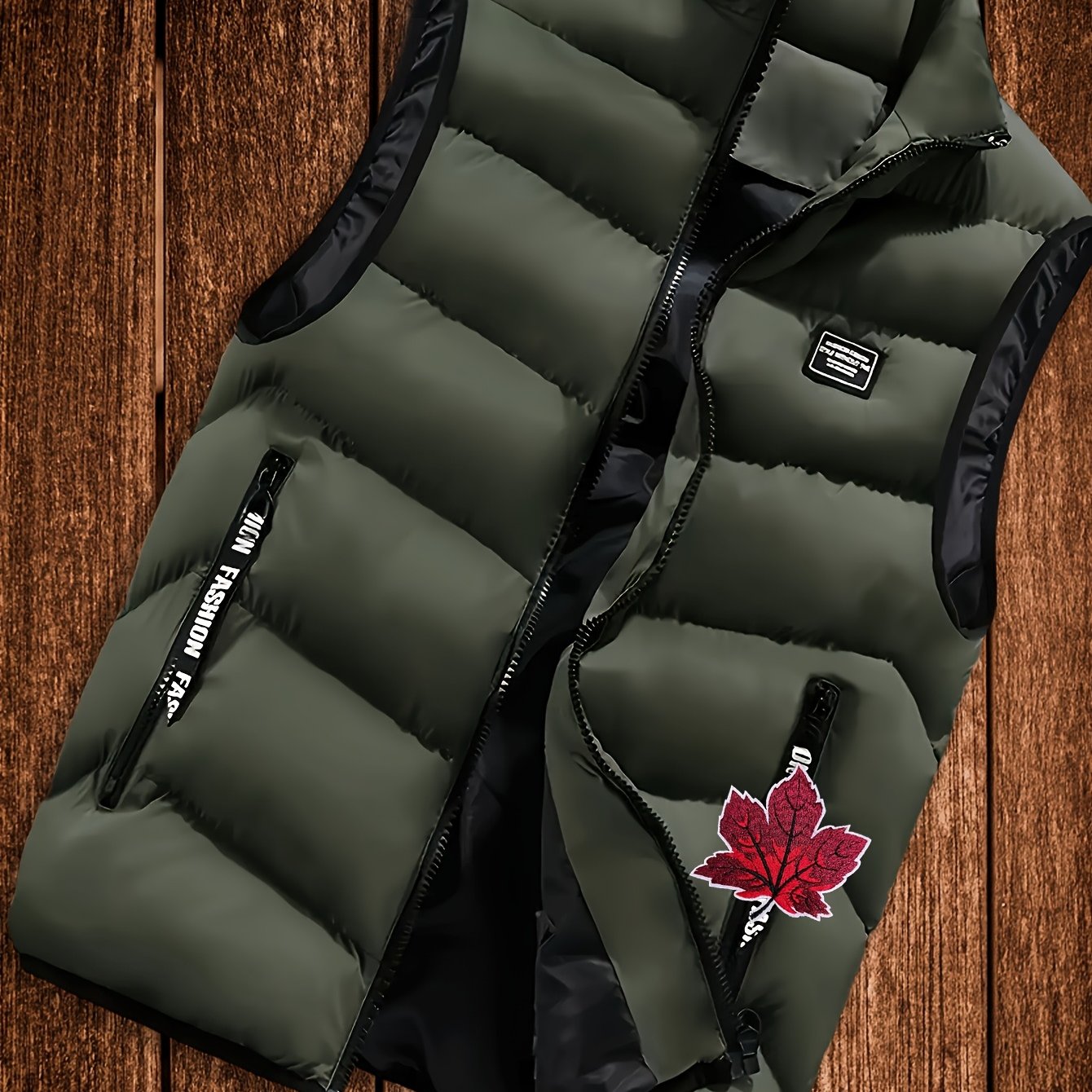 TEMU Taro Rice Obm Men's Thickened Warm Vest - Full-zip Winter Jacket, Collar Design With Zippered Pockets - Full-length Zipper Closure - Full-zip