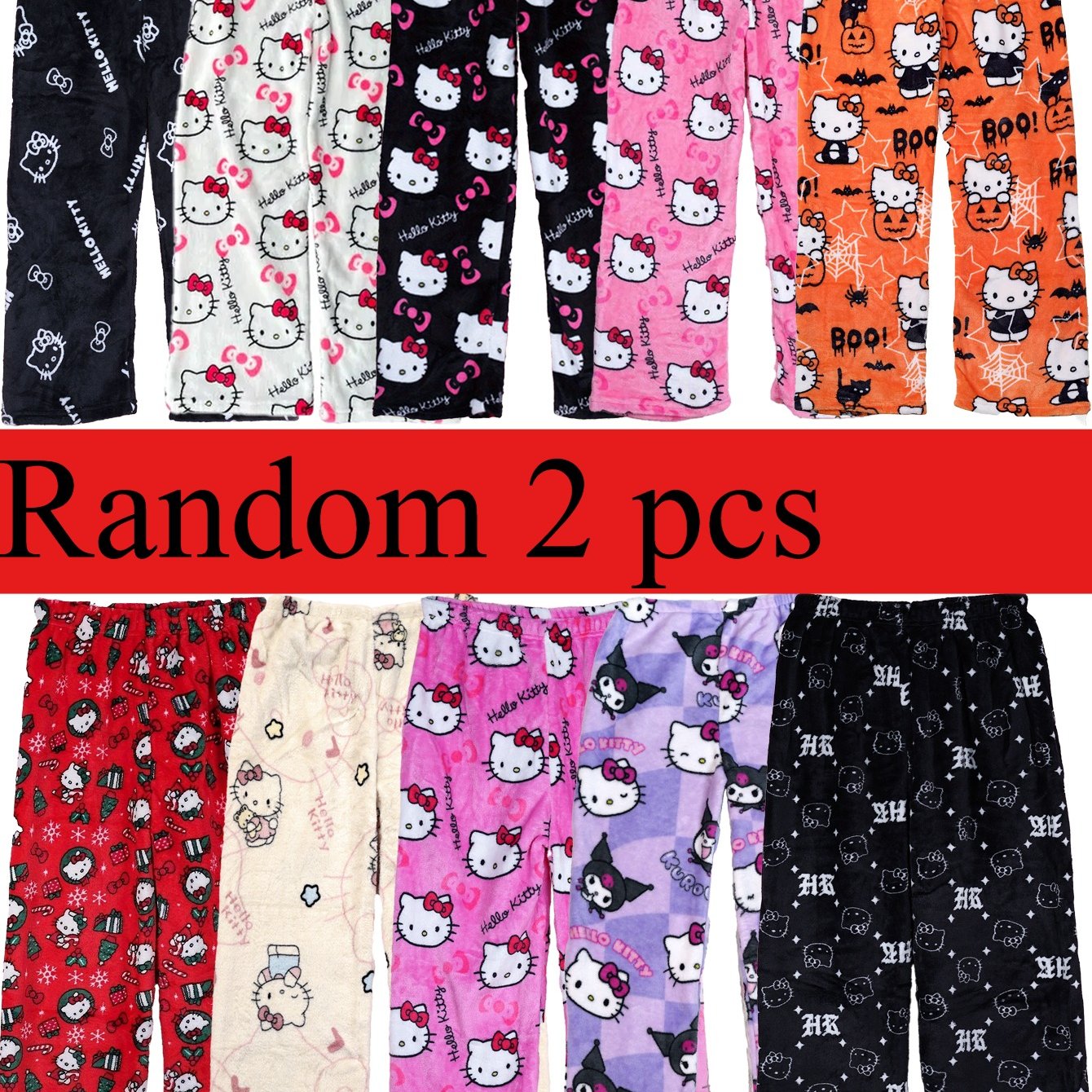 TEMU Random 2pcs Hello Kitty Pajamas Pants Anime Women's Pajama Pants Cartoon Couple Home Sleepwear Trousers Clothing