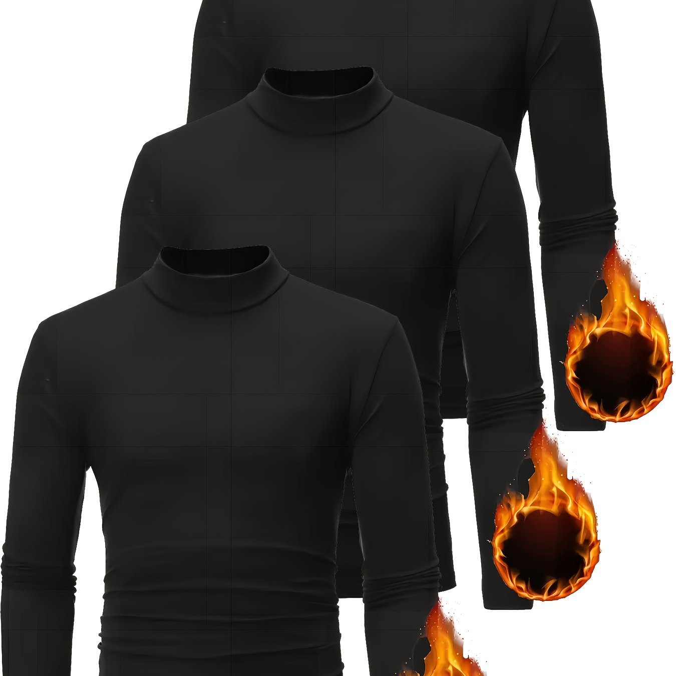 TEMU Men's 3pcs Thermal Underwear Set- Soft Long-sleeve Top With Semi-turtleneck, Machine Washable, Ideal For Outdoor, Gym& Casual Wear, Winter Base