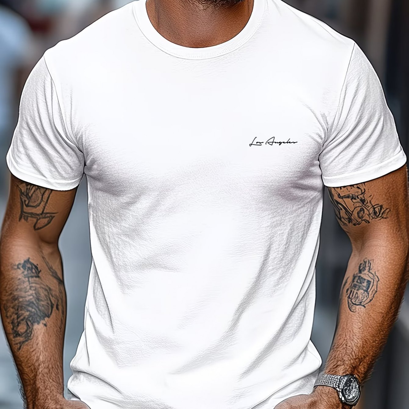 TEMU Men's Los Angeles Left Chest Graphic Casual Short-sleeve T-shirt