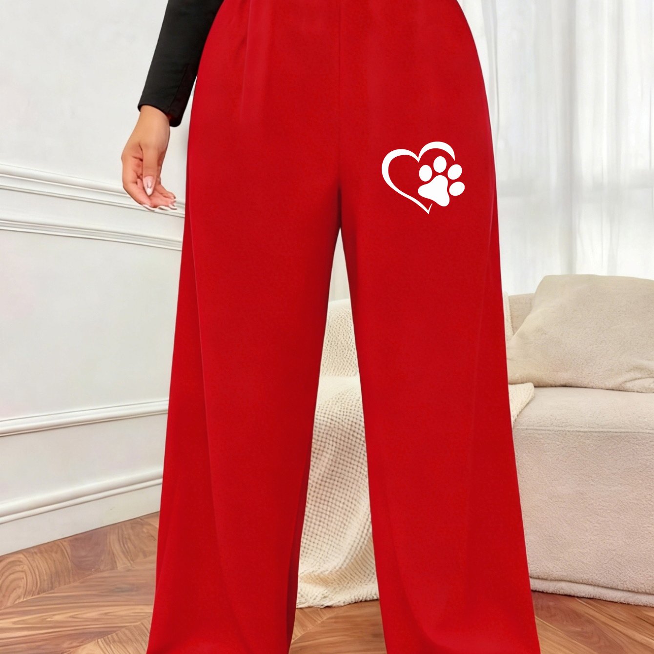 TEMU Plus Size, Plus Size - & Footprint Pattern Joggers - Oversized Elastic Pants, Perfect For Outdoor S,, And Casual Wear, Machine Washable Joggers,