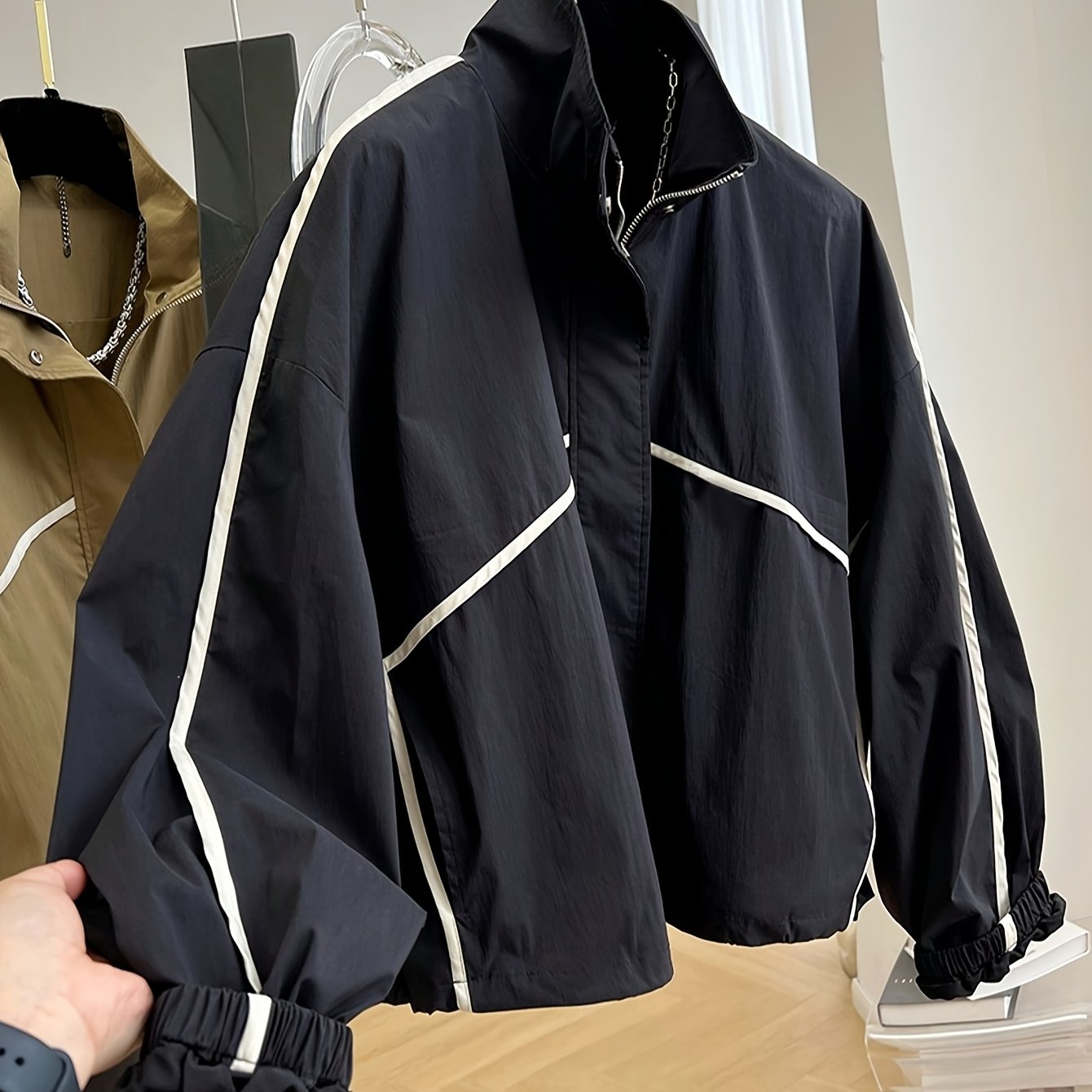 TEMU Women's Casual Spring/autumn 2026 New Collar Loose Korean-style Designer Color-block Stylish Y Cardigan Jacket Plmm