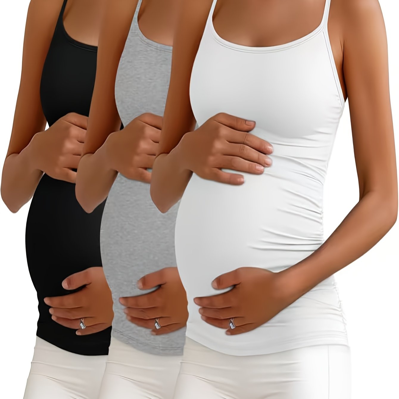 TEMU 3-teiliges Set Trägerloses Cami Tank Top für Schwangere, Schwangerschaftsbekleidung, Sommer Freizeit Kurzarm Sport Unterhemd, Bequemes T-Shirt,