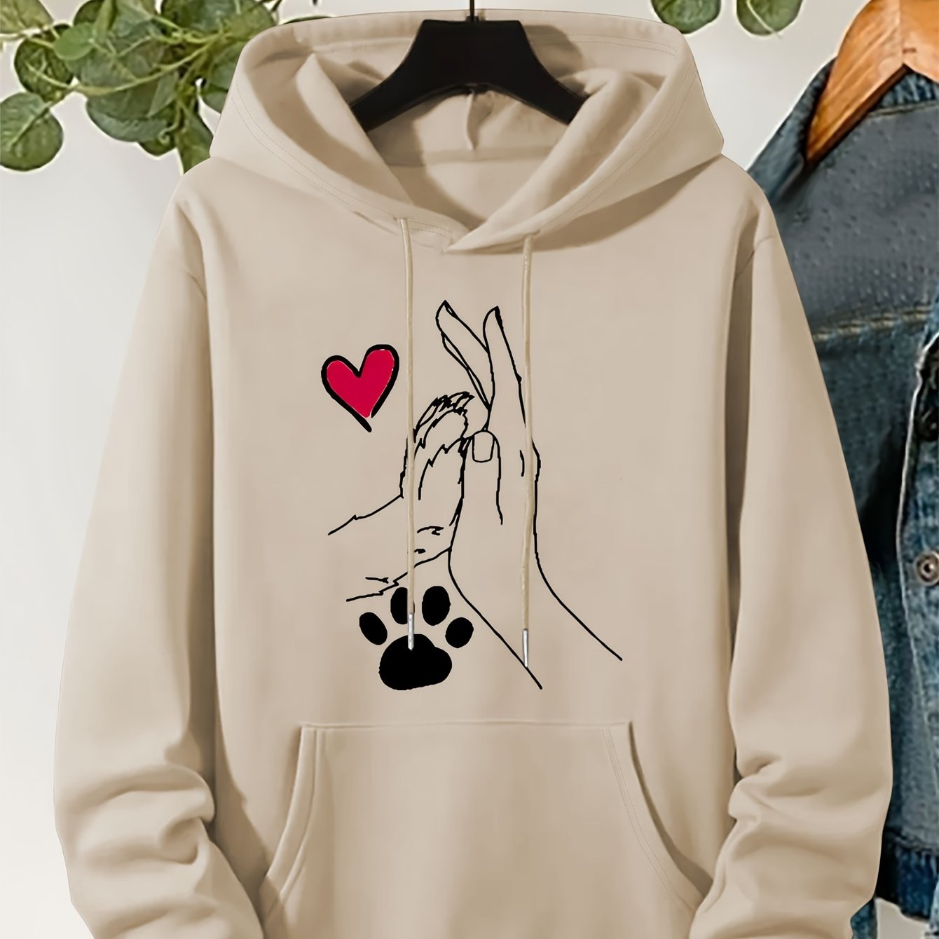 TEMU Women's Casual Sports Hooded Sweatshirt, Comfortable And Fashionable, Suitable For Sports And Daily Life, Hand Print