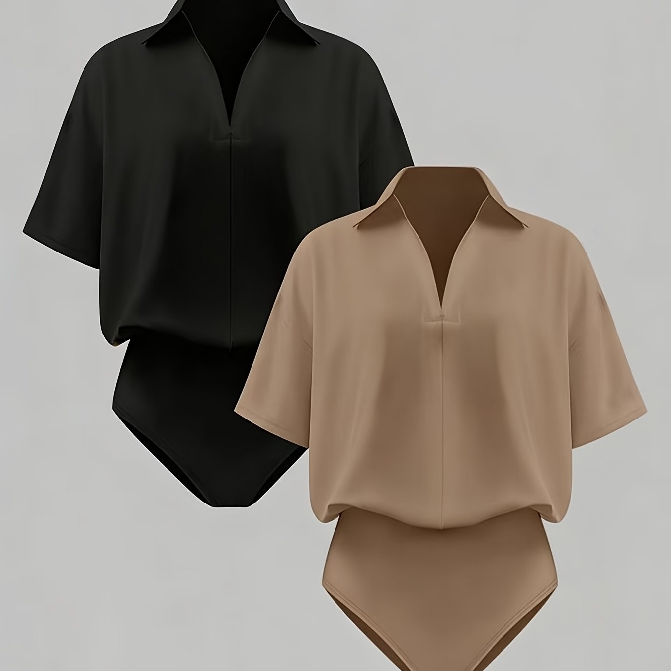 Women's Elegant Fashion Collar Short Sleeve Bodysuit, 2pcs Set