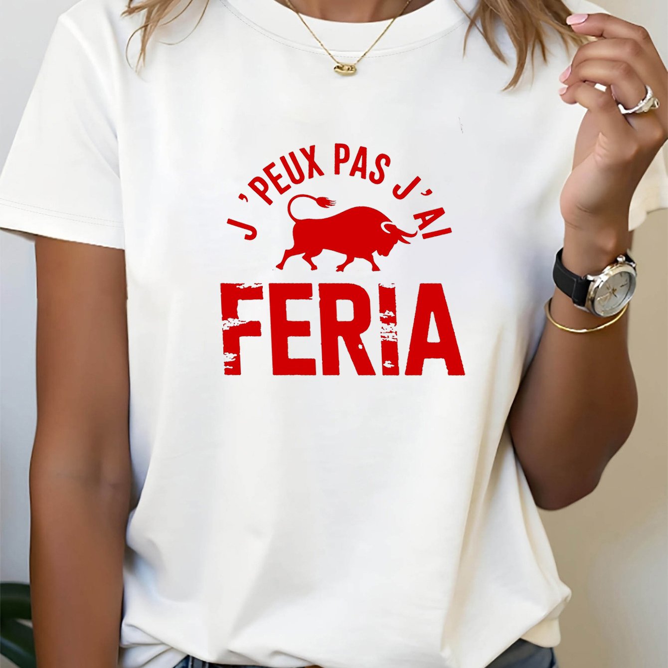 TEMU T-shirt pour femme avec imprimé "JE NE PAS, UN FESTIVAL DE CORRIDA", haut décontracté à manches courtes et col rond pour l'été et , vêtements de
