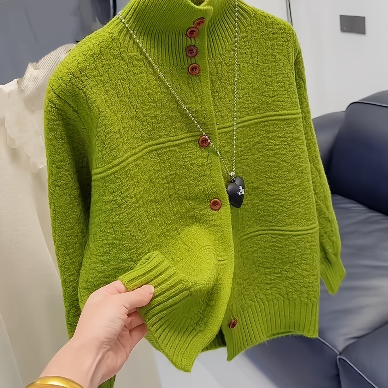 TEMU Korean-style Vintage Design High-neck Cardigan For Women, Stylish And Chic Single-breasted Sweater Jacket, New 2025 Fall/winter Collection,
