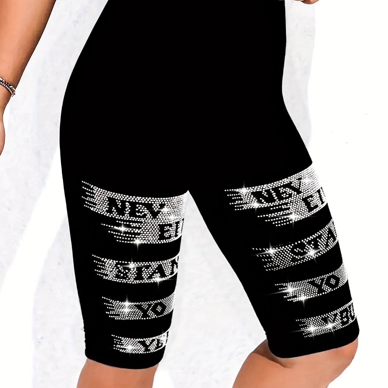 1pc Of Women' Rhinestone Embellished Slim-fit Casual Shorts For Daily Wear And Sexy Styling