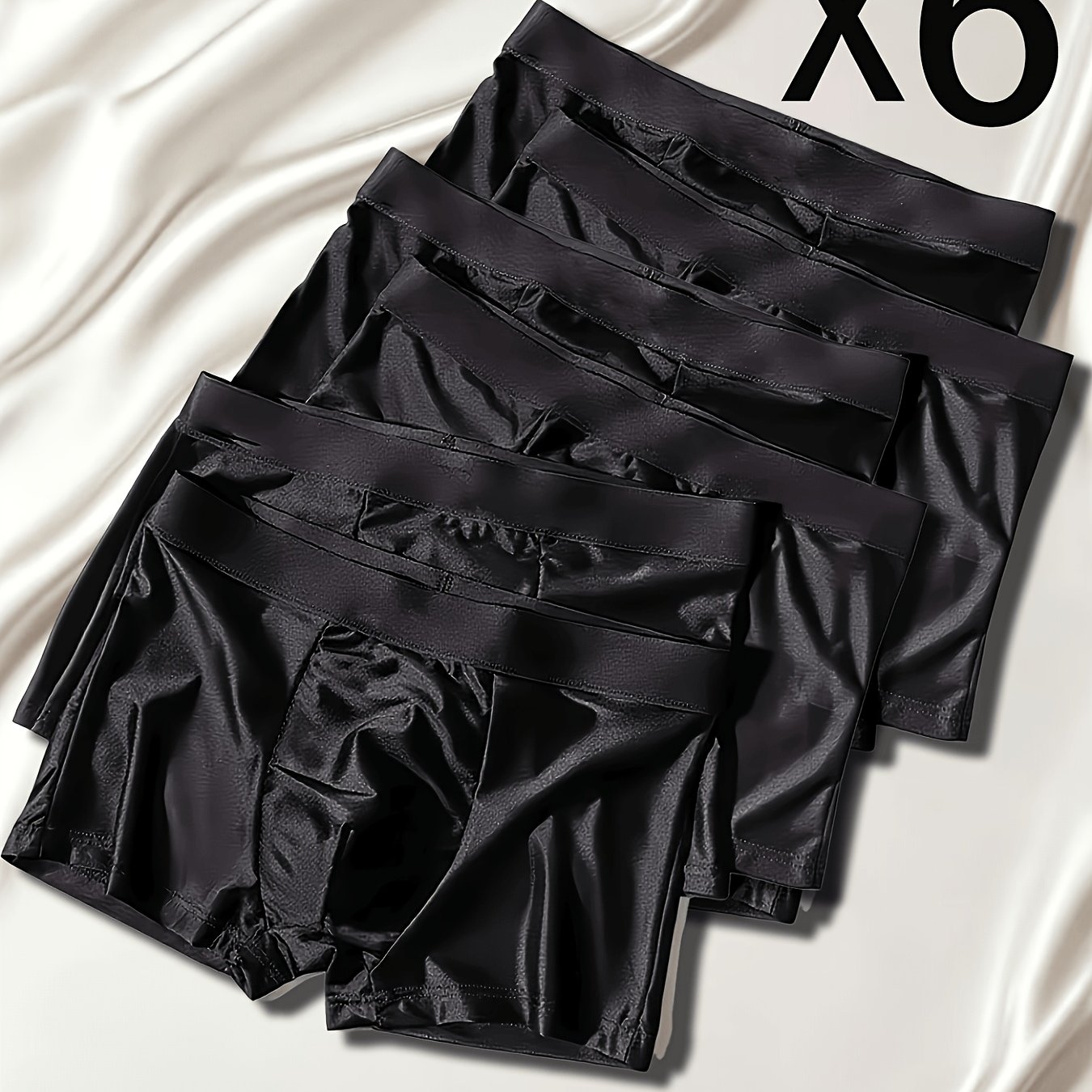 TEMU 6 Pairs Men&;s Boxer Briefs Underwear - All-black Solid Coverage Briefs With Elastic Waistband, Non-sheer Boxers Suitable For , Casual & Casual