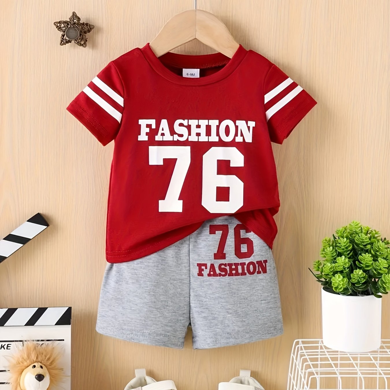 Short Sleeved Set With 76 Printed Two-piece Top And Shorts Set, For Outdoor