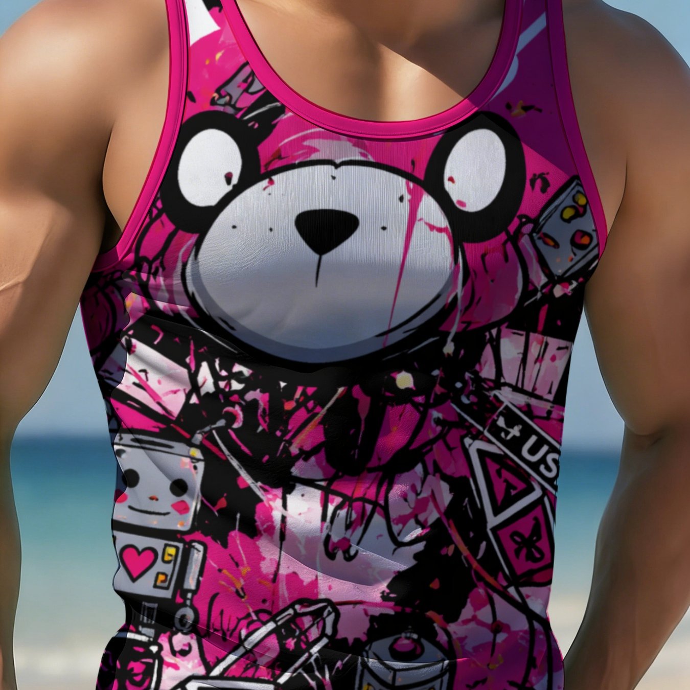 TEMU Men's Lightweight Summer Vest, Round Neck Sleeveless Casual Top, Geometric Pattern Sport Style