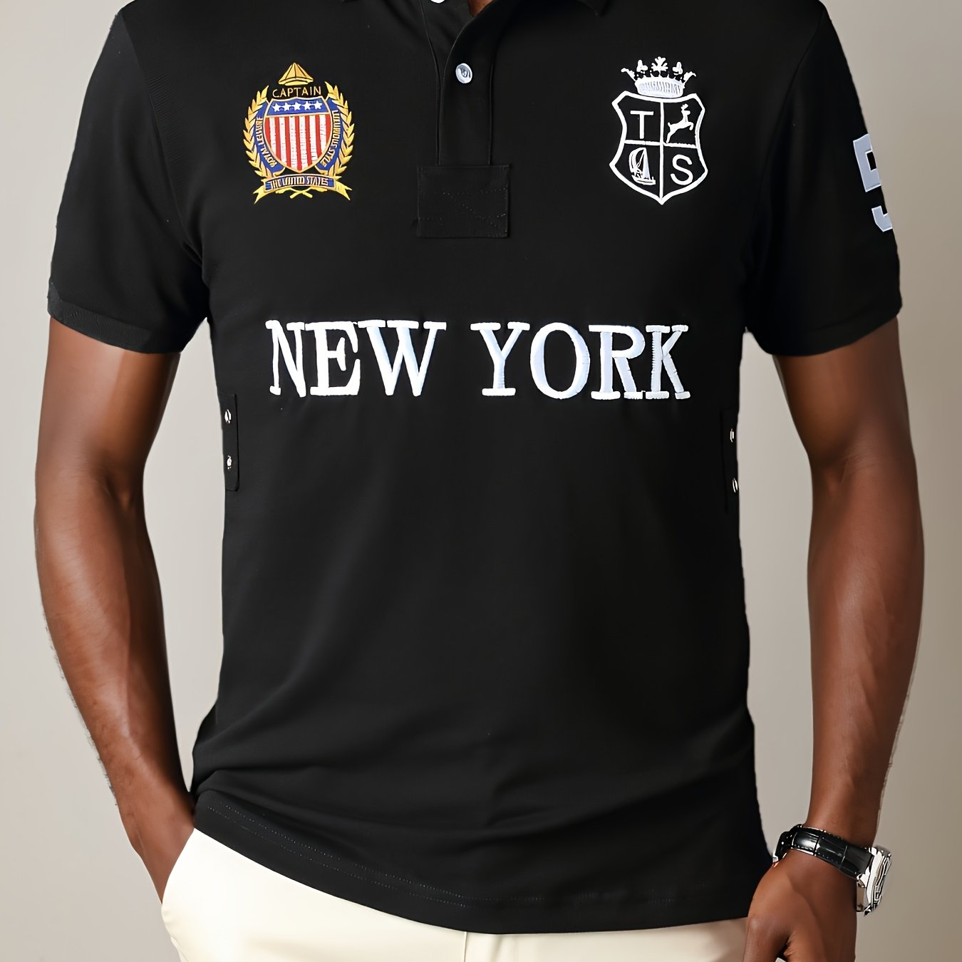 Image of 's Short-sleeve Baseball Jacket, , Usa, Color-blocking, High-end Fabric, 3d Embroidered Letters, Fashion, Business Casual, Sporty, Slit, Streetwear, , , , Classic