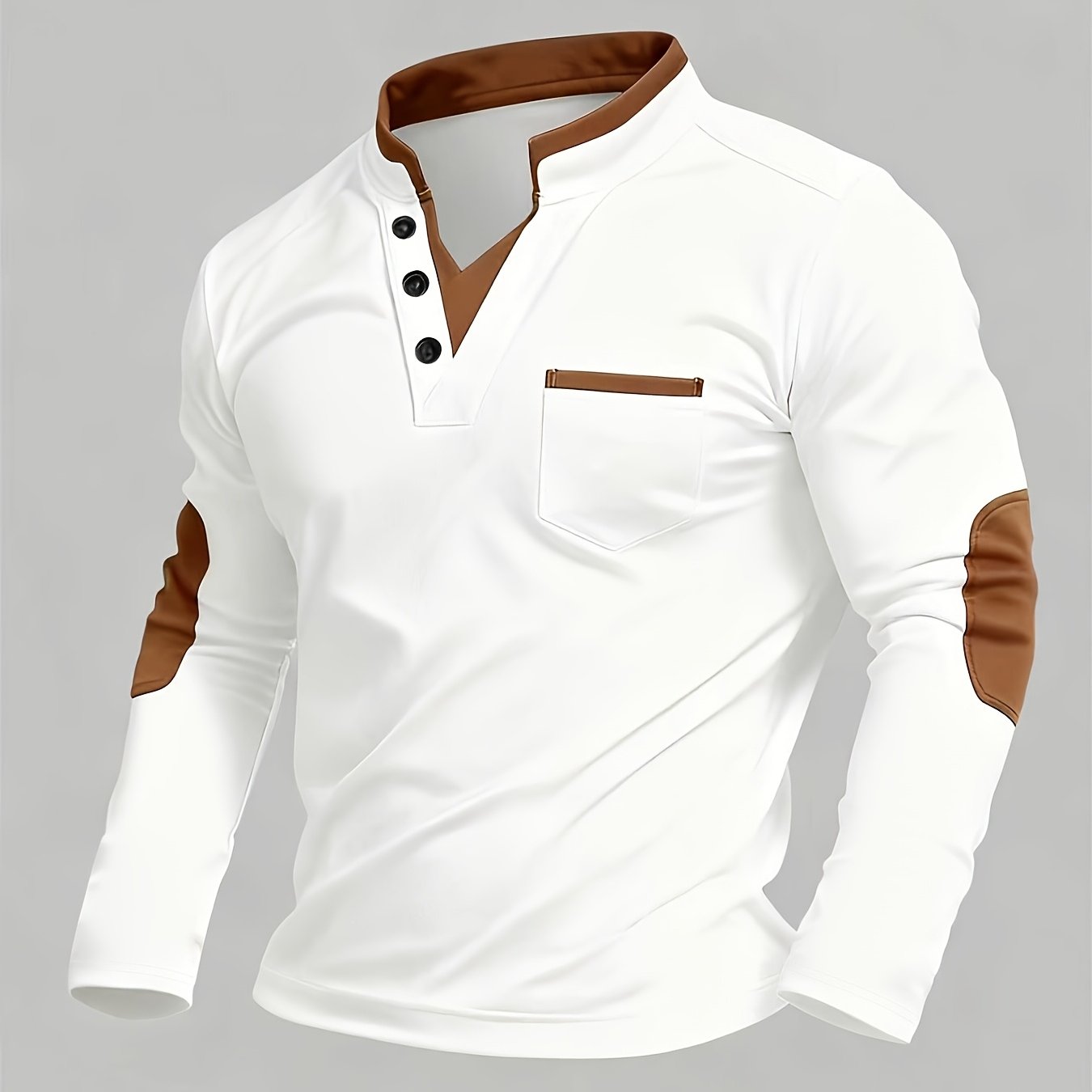 E-shop Herren Langarmshirt – - Outdoor-Bekleidung, mit Knopfleiste vorne, schwarz/grauer Kontrasteinsatz – Strapazierfähiges Freizeit-Strickshirt,