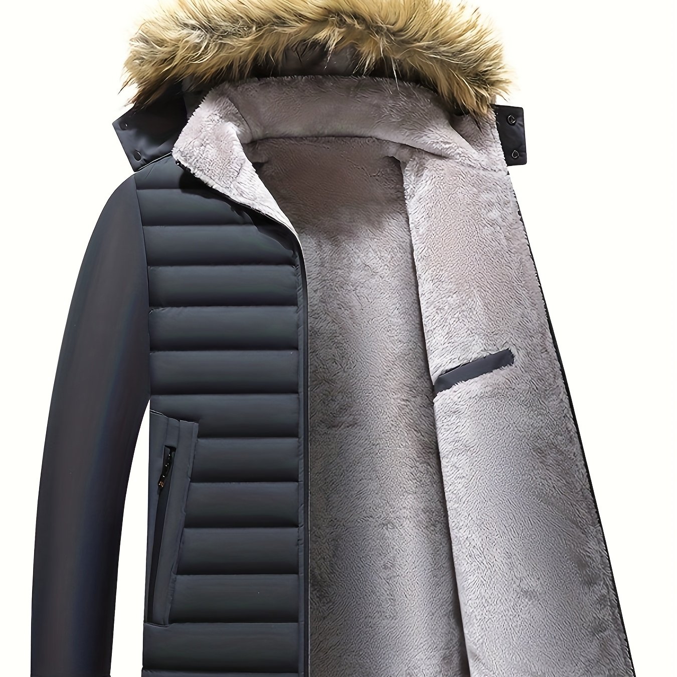 Men\u0027S Winter Thick Warm Jacket with Zip Pocke...