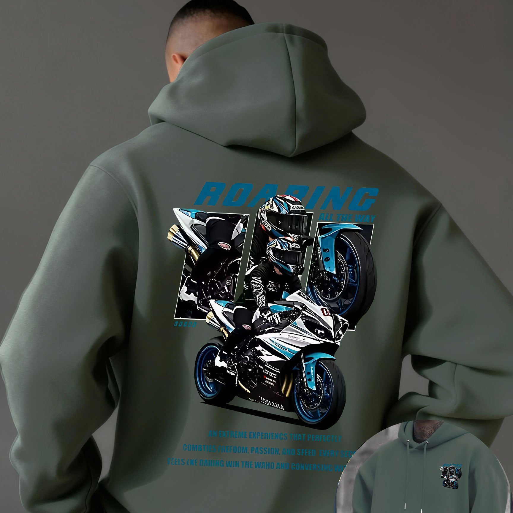 TEMU Heavyweight Motorcycle Racing Hooded Sweatshirt - Oversized Motorcycle Enthusiast Jacket With Motorbike Rider Graphics, 250g Style Hoodie For
