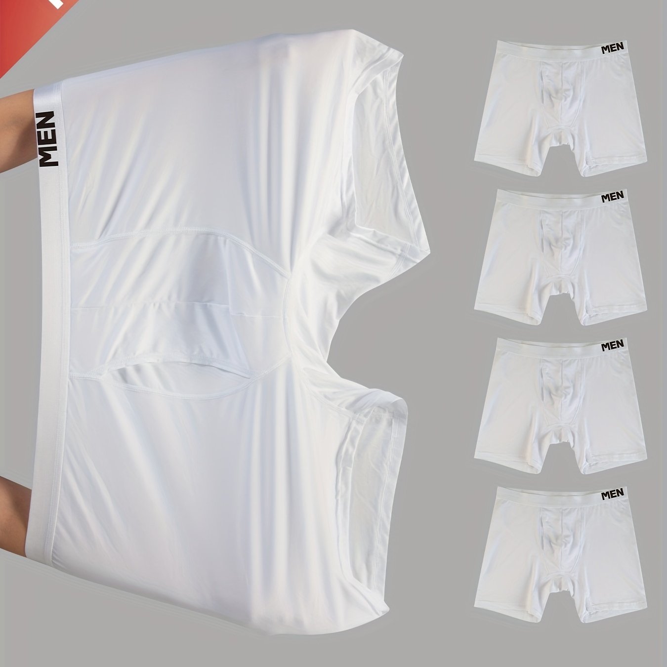 TEMU 4pcs Polyester Stretch Durable Extra-wide Extra-long Front-opening Large-size Men's Boxer Briefs, Plus Size