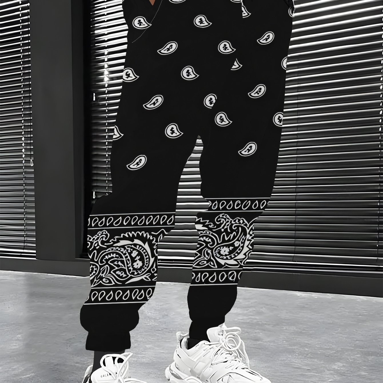 TEMU Men's Sweatpants 2026 Flower Print Loose Casual Athletic Trousers Men's Joggers All-match Youth Long Pants Machine Washable