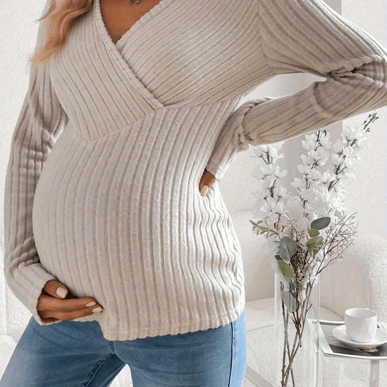 TEMU Maternity Casual T-shirt, Comfortable Autumn Shirts For Women's Workwear, Maternity T Shirt, Maternity Clothes Women Plus Size, Fall Maternity