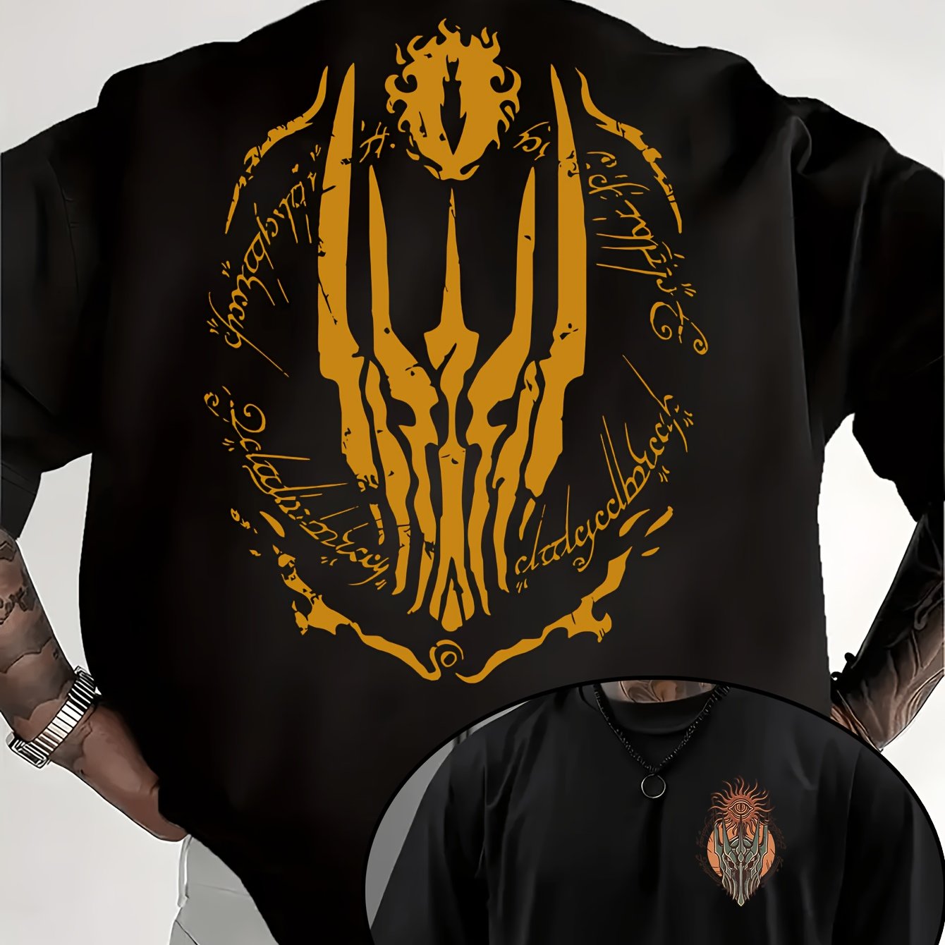 Image of Sauron Helm Of 's T-shirt, High-quality Pure, Crew Neck, Casual And Fashionable, Summer Clothing, Suitable For Going Out Or Weekend Vacations, Unisex