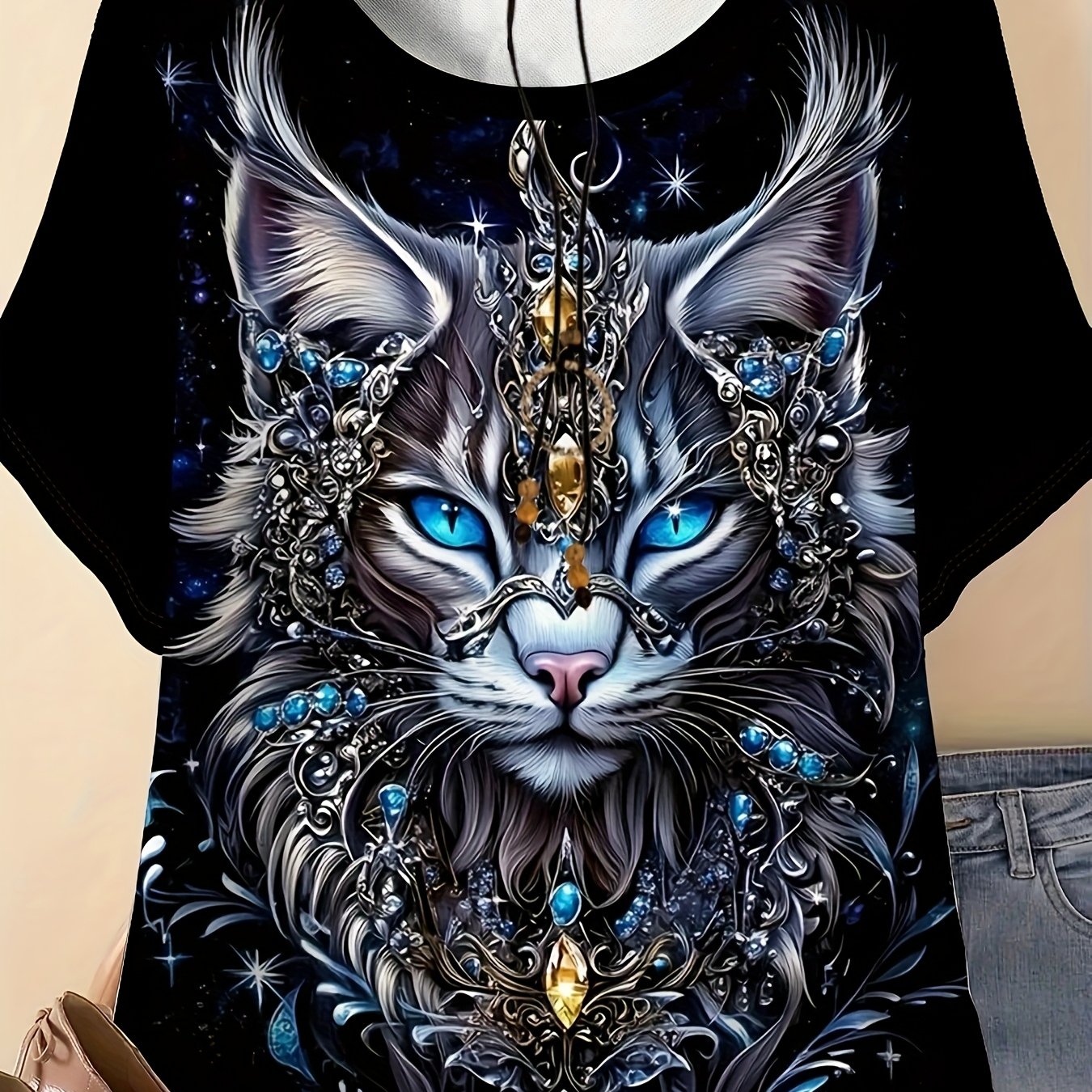 TEMU Plus Size, Women's Plus Size Casual Artistic Print T-shirt With - Comfortable Short Sleeve Crew Neck Top, Suitable For Outdoor Leisure Or As A