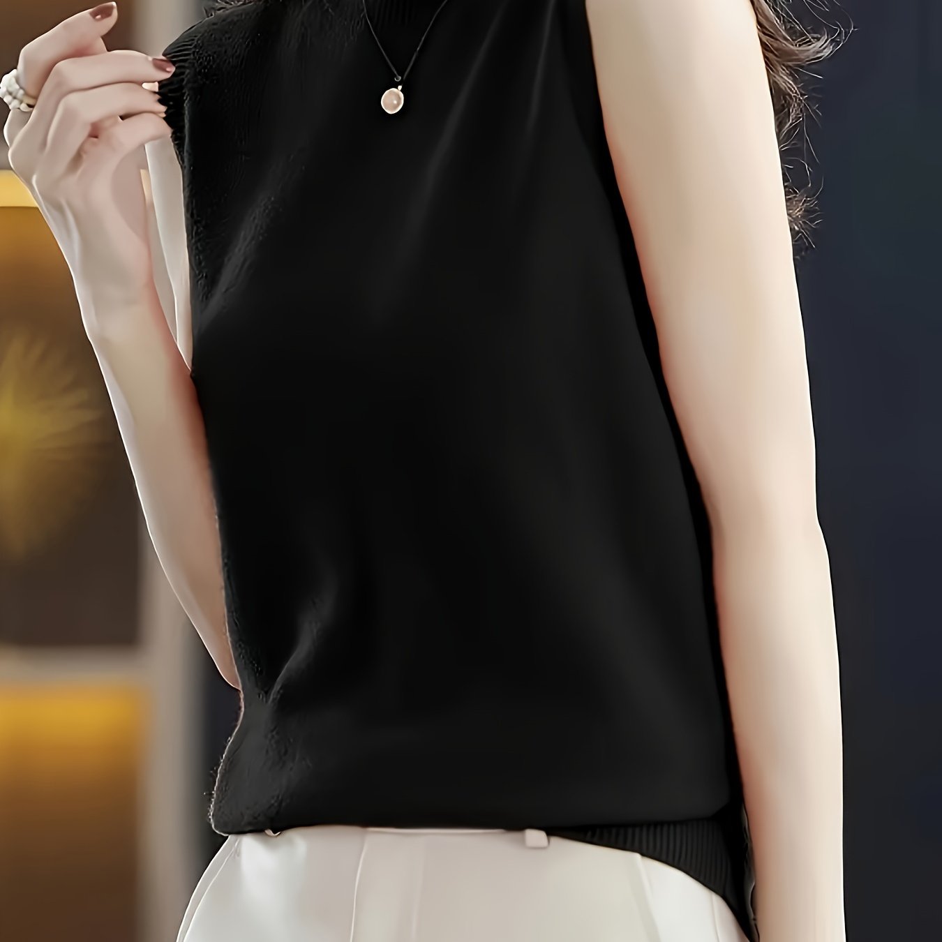 TEMU New Women's Vest Women Spring Summer Slim Ladies Short Solid Color All Matching Half High Neck With Sleeveless Top Festive Atmosphere Clothing