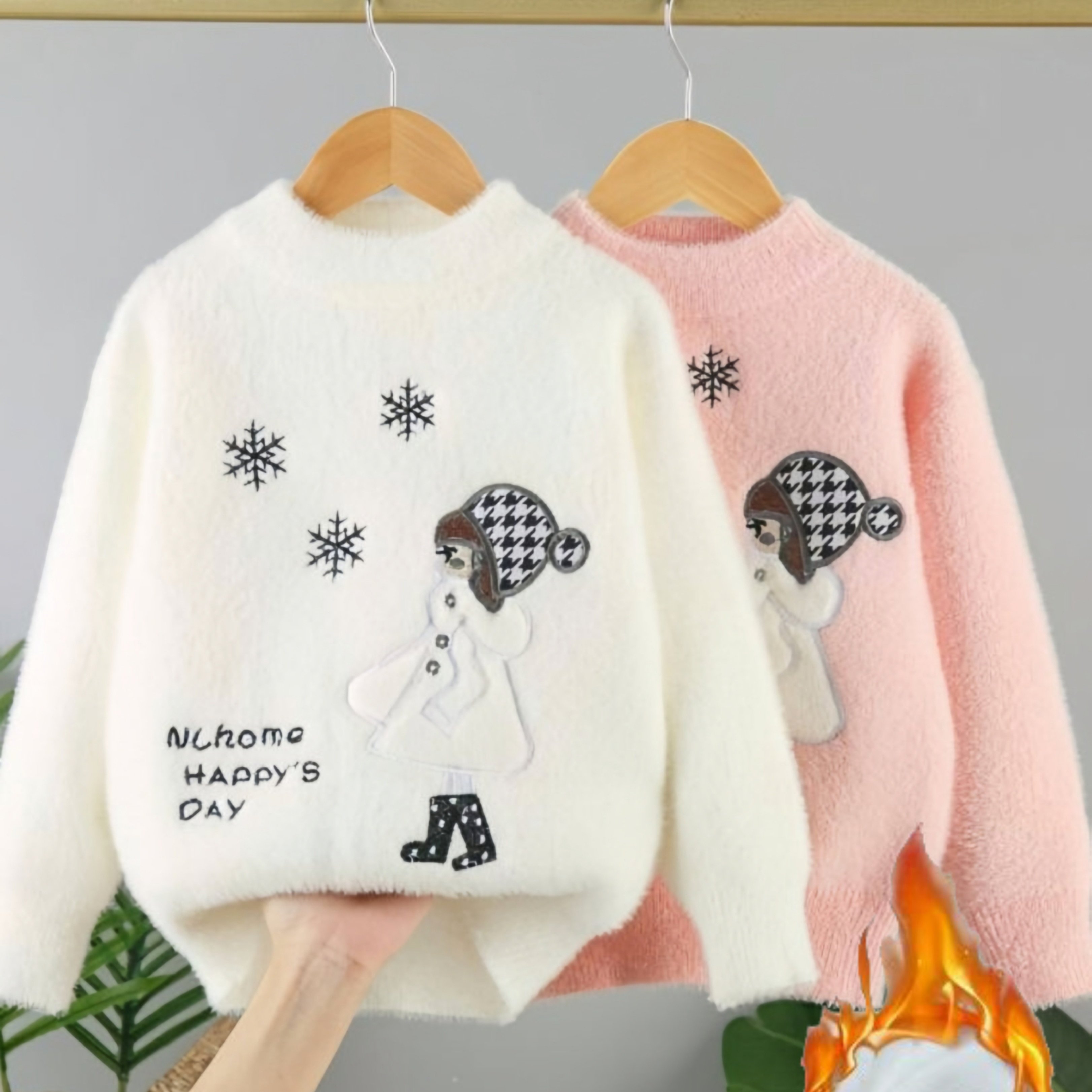 Image of 2-pc Sweaters, 2026 Autumn/winter Children's Pullover Sweaters, Girls' Round Neck Knitwear, Fur, Mid-children's Cartoon Long Sleeve