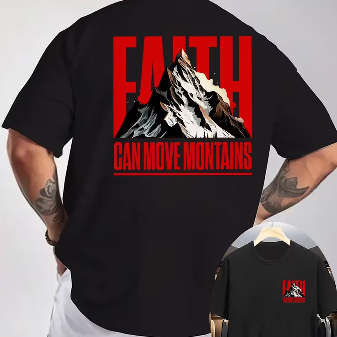 TEMU Men's Faith Can Graphic T-shirt - White Print With Red Lettering - Lightweight Knit Shirt For Casual & Formal Outfits - Inspirational Christian