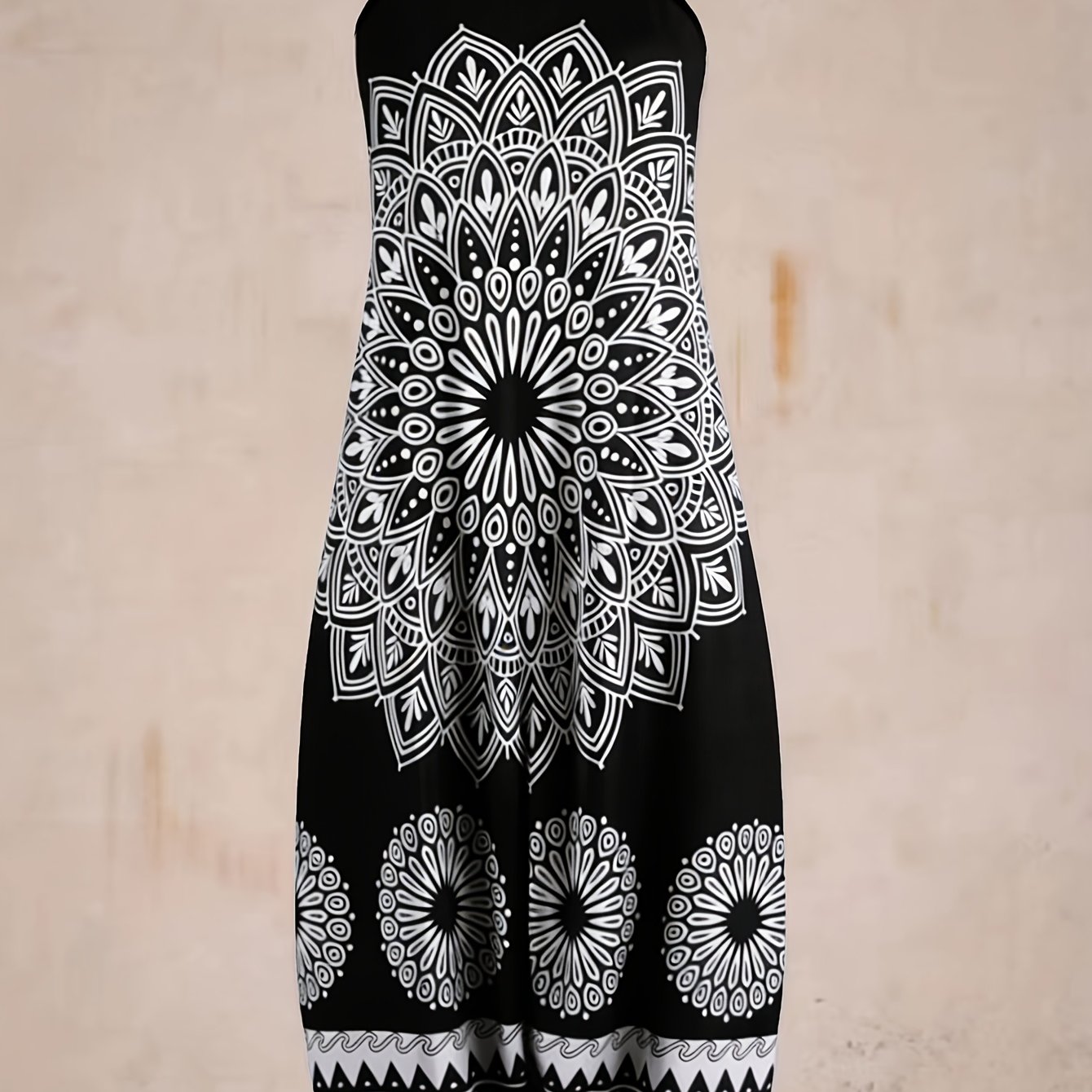 Image of Plus Size, Elegant Directional Spring And Summer New Retro Ethnic Style Printed Plus Size Women's Jumpsuit, Suitable For Daily Wear, Shopping, Vacation, Plus Size Women's Jumpsuit, Plus Size Jumpsuit