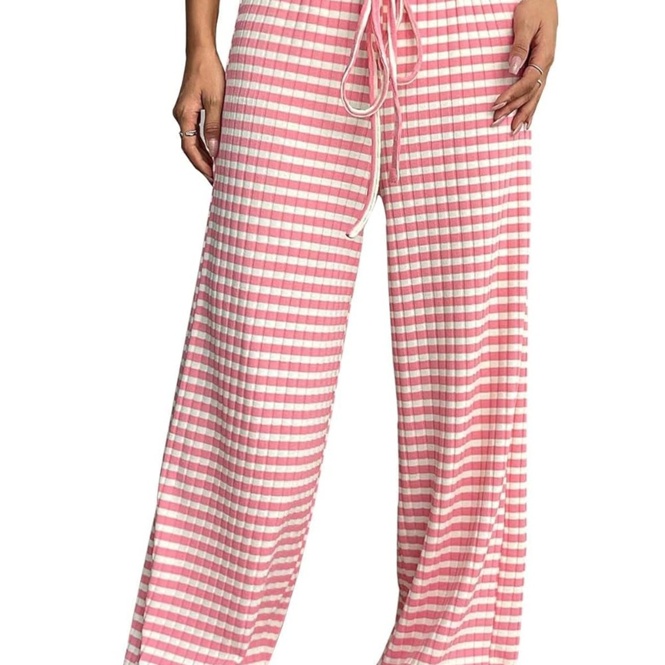 Women's Striped Pants Long, Women's Jersey Relaxed Fit Jogger Pants Stretch Pants With Drawstring