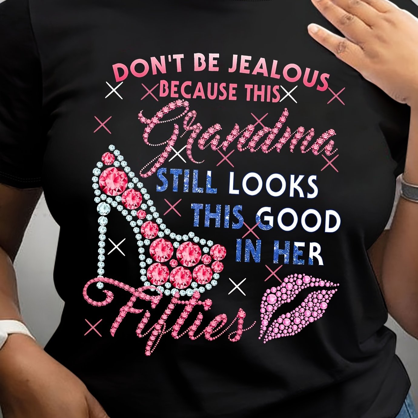TEMU Women's Casual Round Neck Short Sleeve T-shirt, Don't Grandma Still In Her Print, Polyester, Regular Fit, , Fashion Top