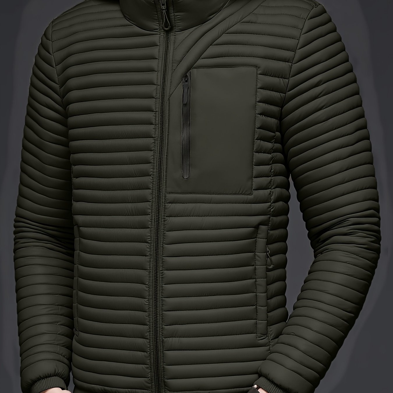 TEMU Men's Winter Hooded Jacket - Lightweight Shell With Full Zipper Closure And , Only, Suitable For Skiing, Snowboarding, And Casual Outdoor Winter