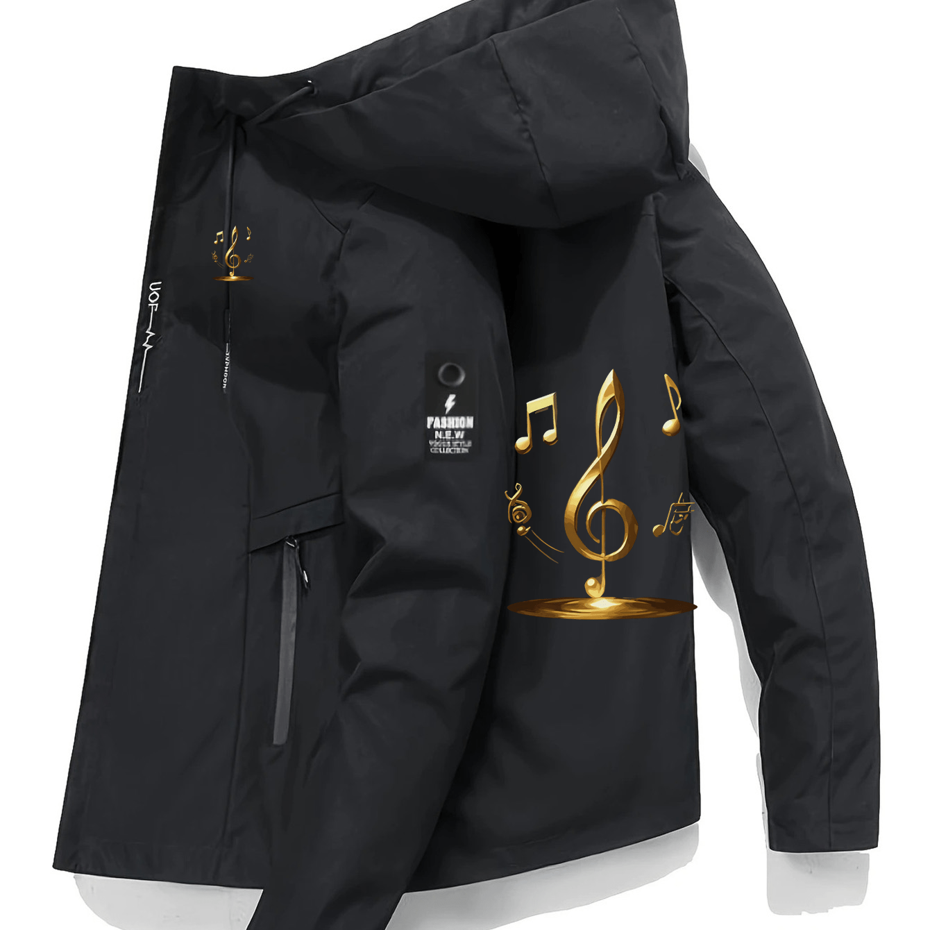 TEMU Men' Jacket, Treble Clef Note Music Theme, Outdoor Polyester Regular Fit, Street Trendy Loose Top, Multi- Casual Coat