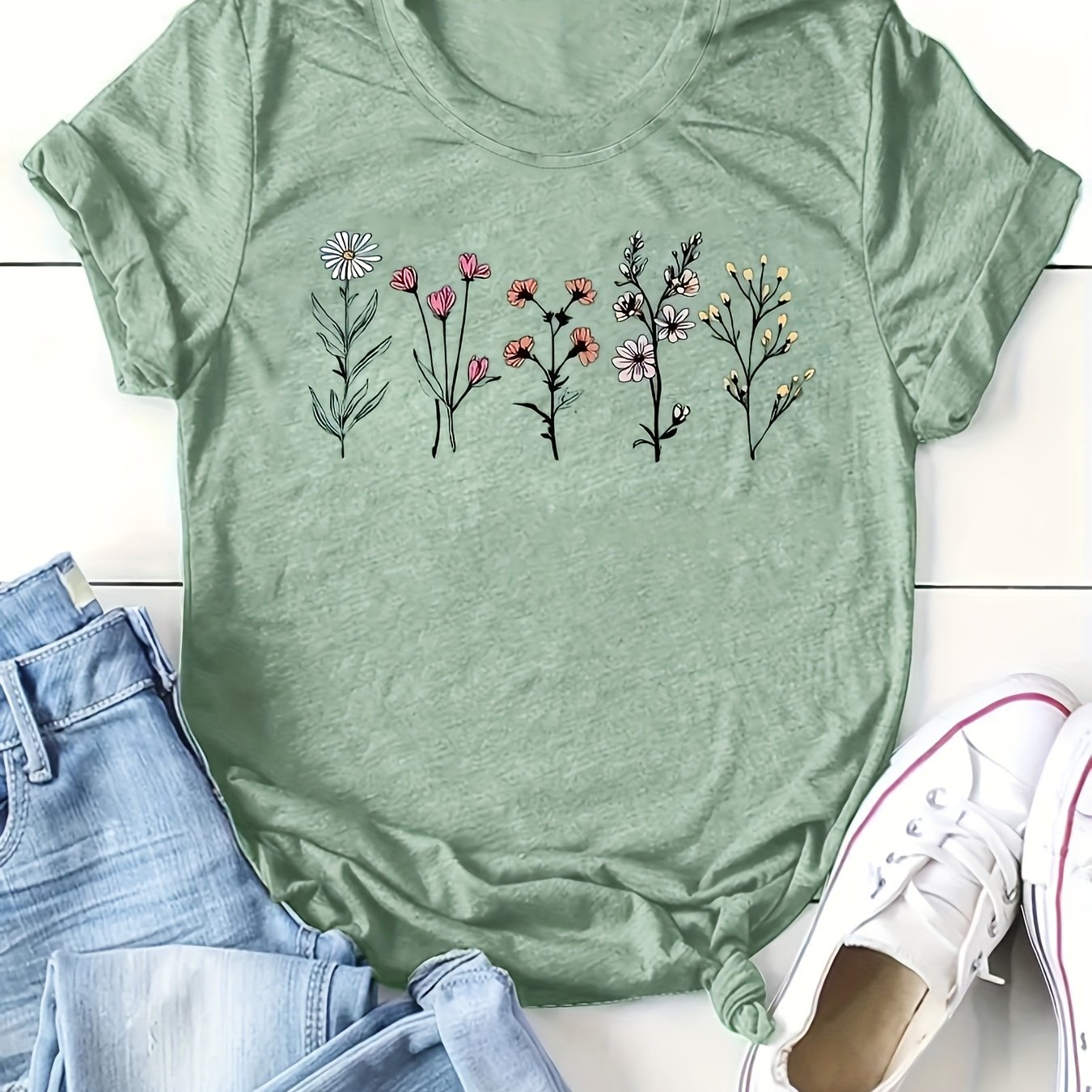 2024 Cross-border European And American Women's Clothing, Round Neck Short Sleeve Casual Loose Top, Basic Short Sleeve T-shirt