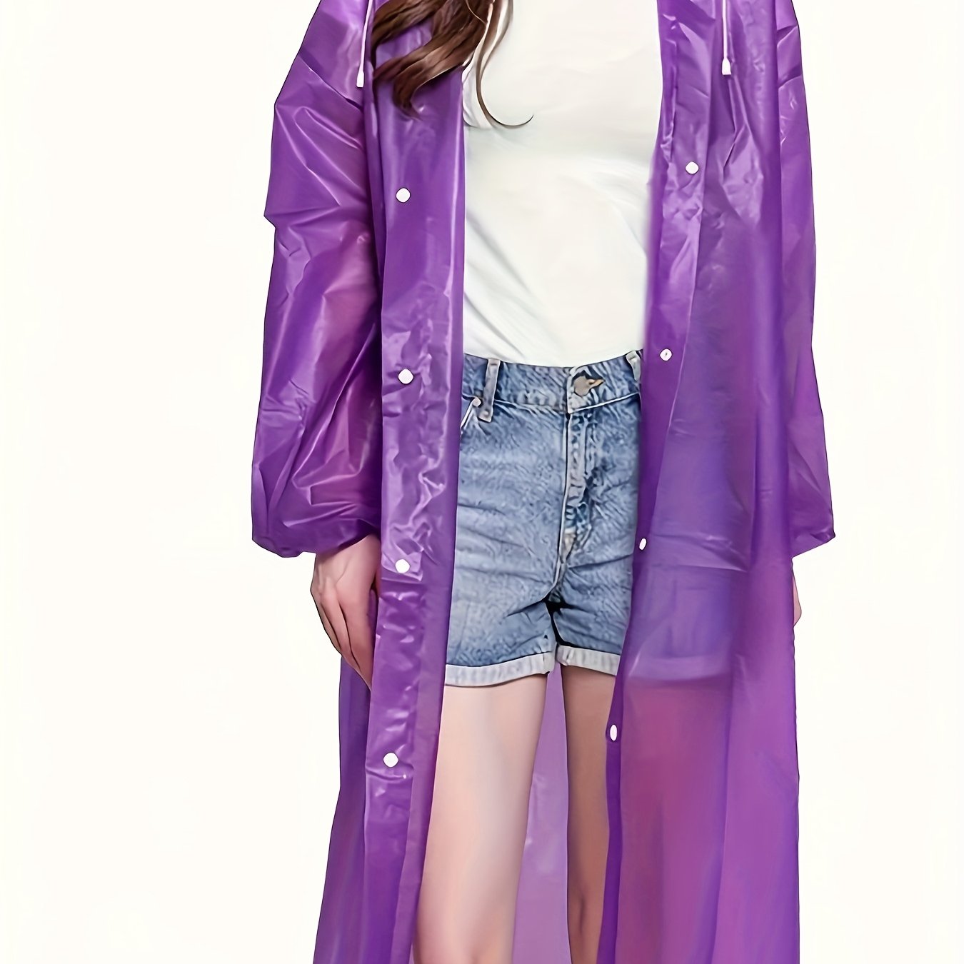 TEMU Women's Raincoat, Portable, Long-sleeve, Hooded, Lightweight, Breathable, Windproof, Suitable For Outdoor Activities And Travel