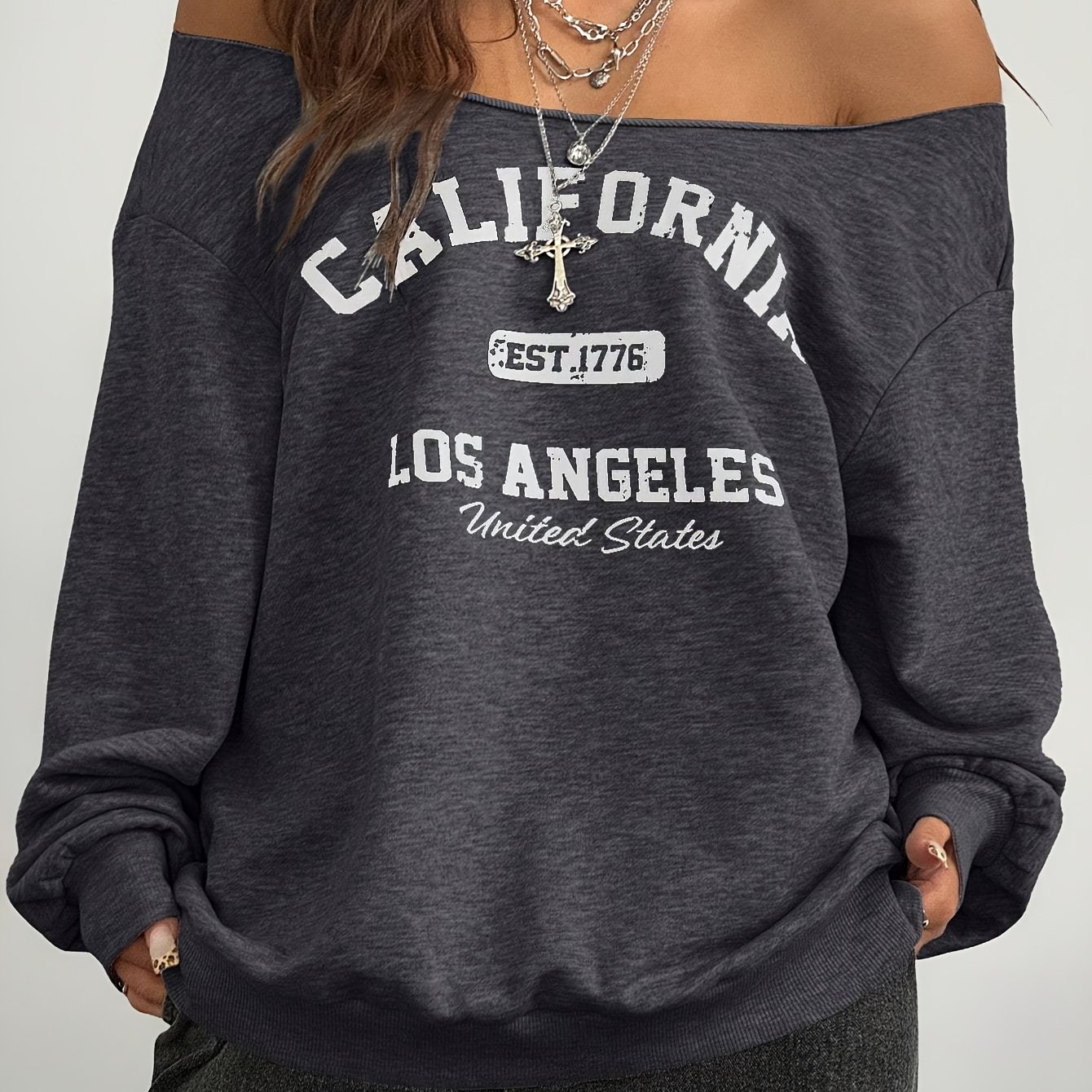Autumn/winter Oversized Long-sleeve Gray Sweatshirt Top