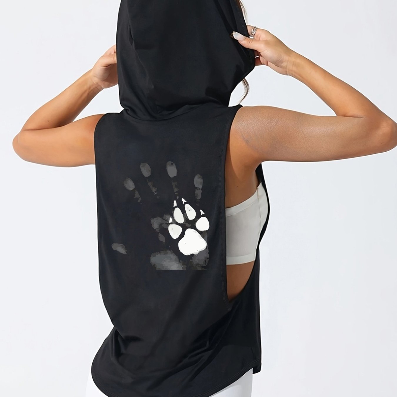 TEMU Canotta da donna con cappuccio senza maniche, di piede di animale, cappuccio da donna con stampa di d'orso, vestibilit� , lavabile in lavatrice,