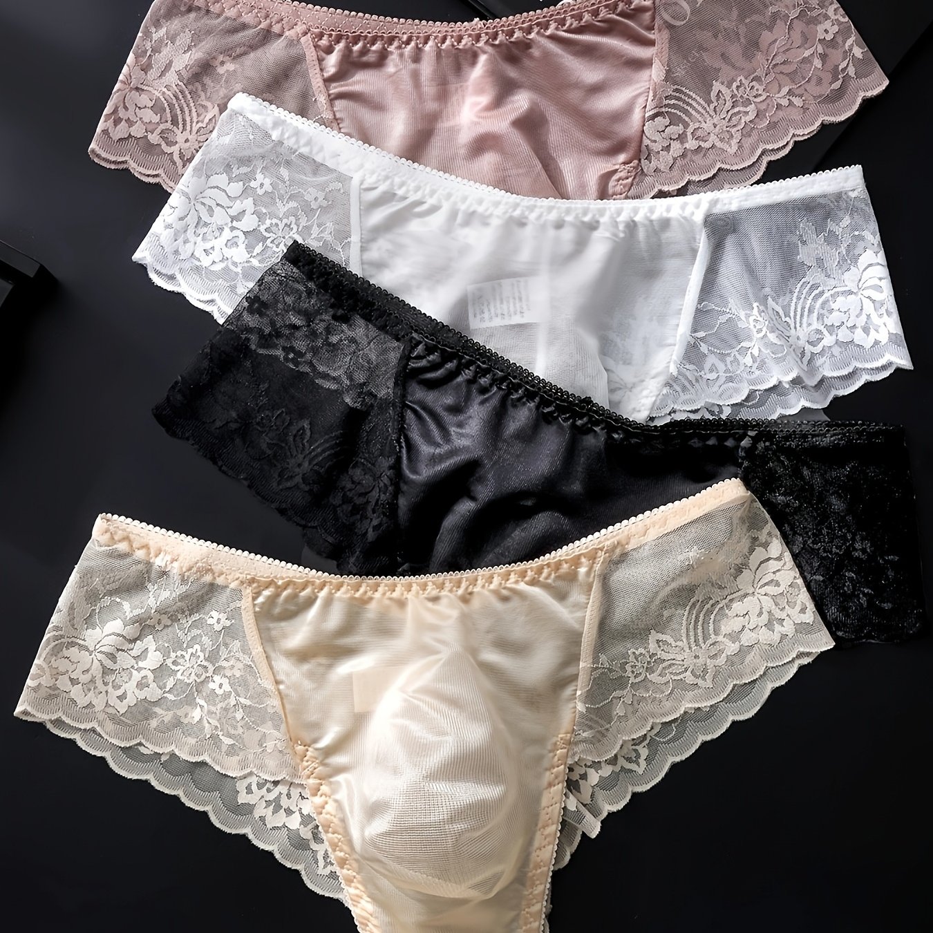 Image of 12pcs Random-colored Men' Underwear With Floral Lace, -textured Overlays, Lightweight Mesh, 3d Contouring Support In The Front Compartment, High Elasticity, No Curling, , And Comfortable Shorts