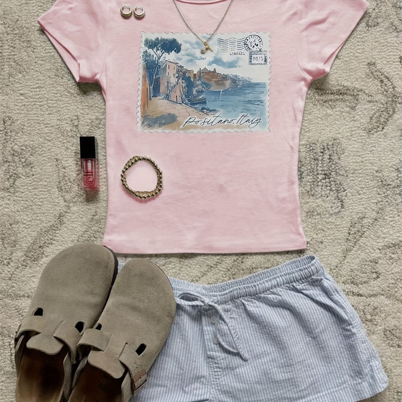 TEMU T-shirt créatif avec motif imprimé, haut décontracté à manches courtes et col rond, été et printemps, vêtements pour femme