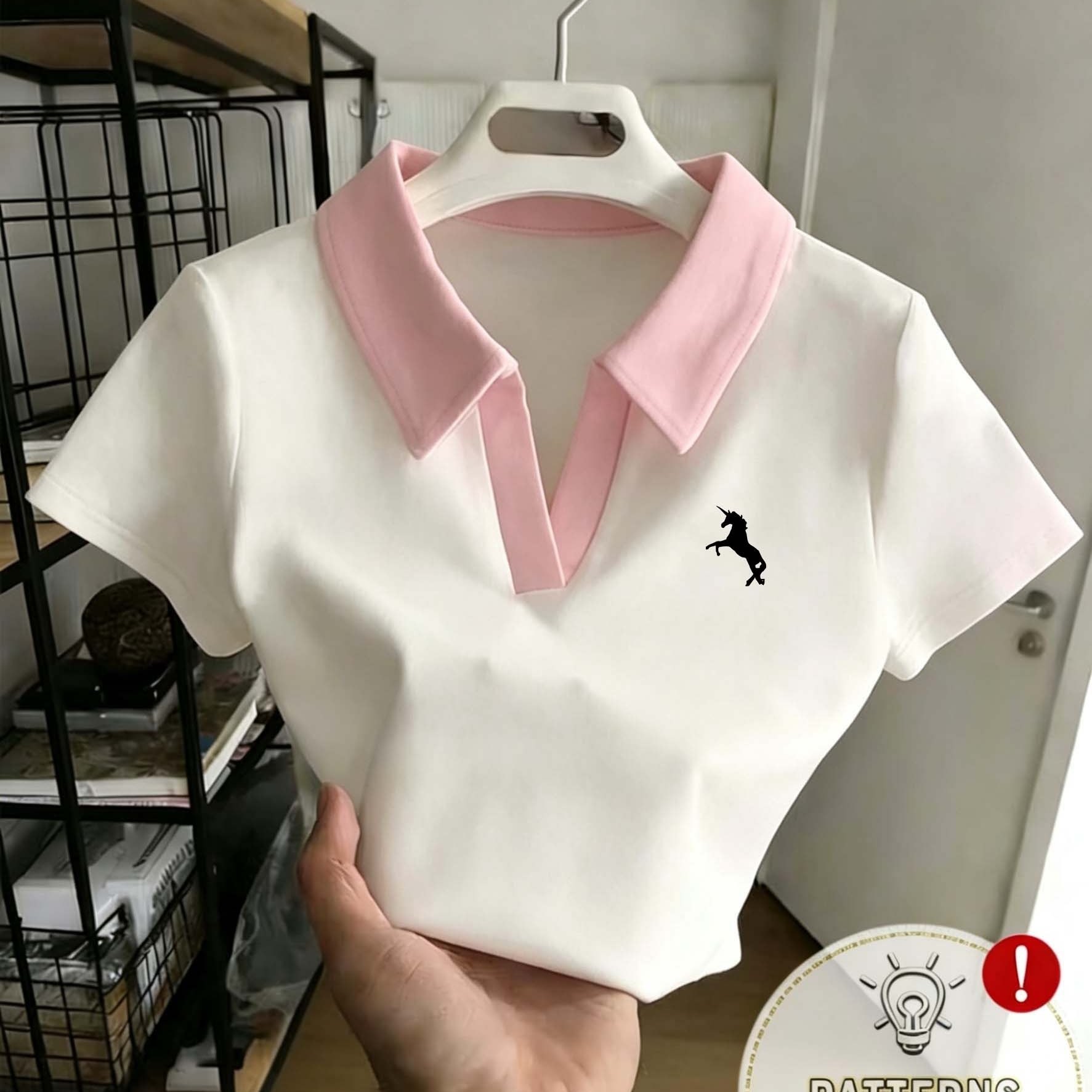 TEMU A Slim-fit T-shirt, Fashionable And Trendy, Slim-fit Collar Short-sleeved Top