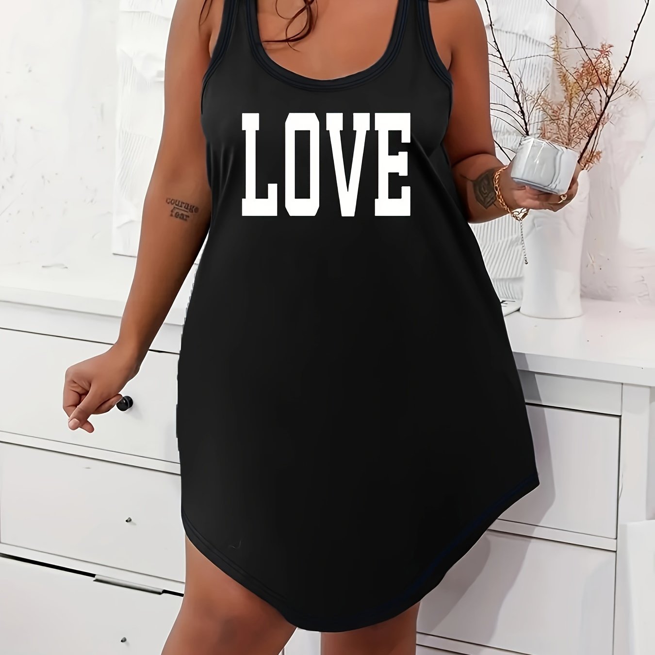 Plus Size English Letter Camisole Nightgown