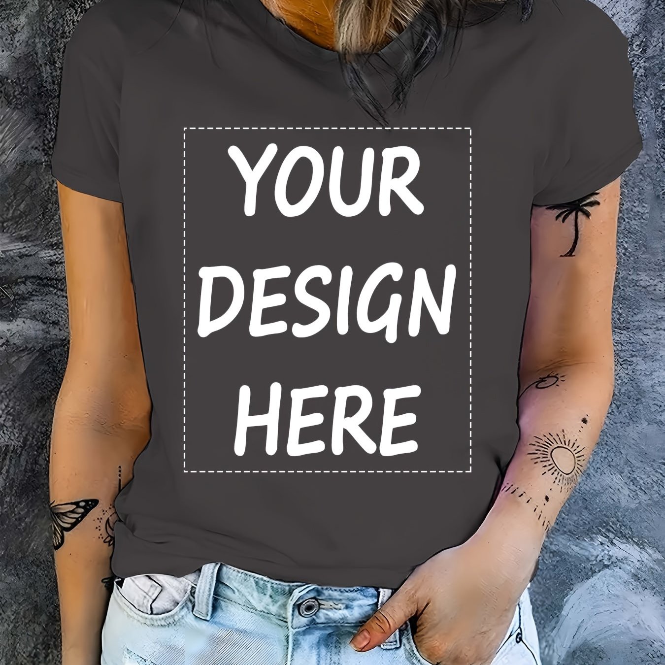 TEMU Customizable Women's Casual T-shirts - Add Your Photos/text/logo, Design Patterns Suitable For Summer, Family, Teams, Holidays, And Special