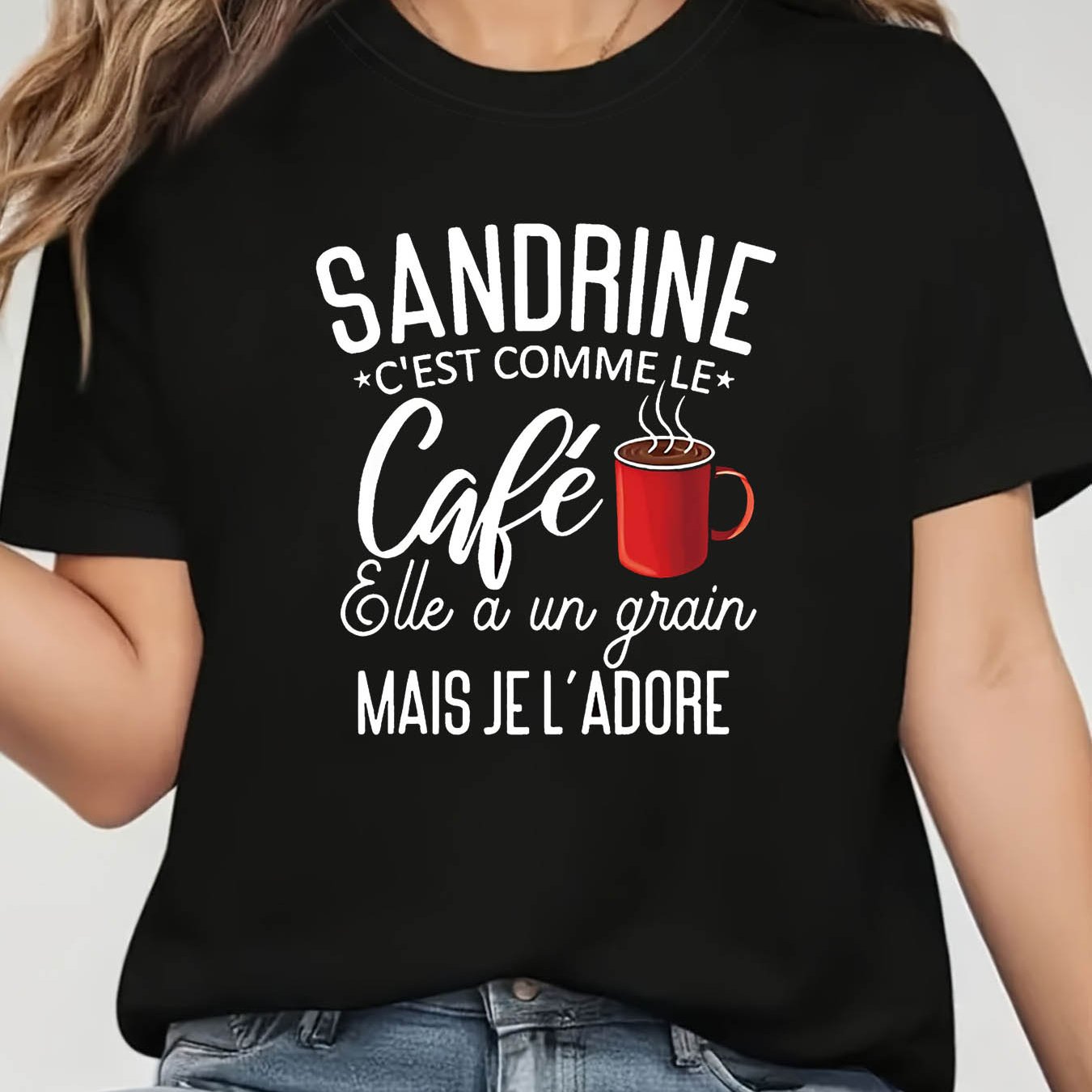 TEMU T-Shirt Femme " C'est " - Haut à Manches Courtes Col Rond avec Tasse , Blouse Printemps-Été pour Tenues Décontractées à Thème Français