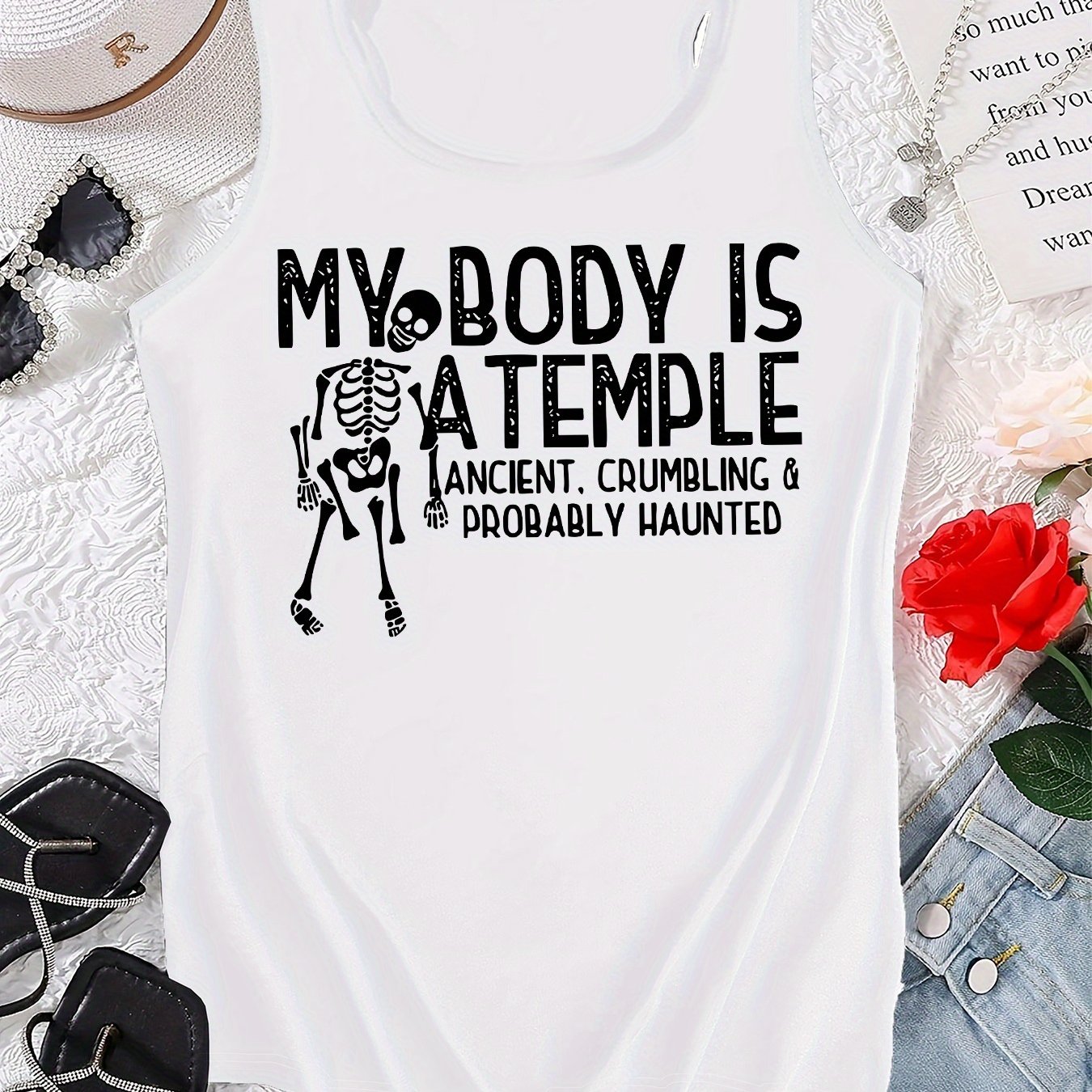 TEMU Graphic Print Tank Top, Sleeveless Casual Top For Summer And Spring, Women's Clothing