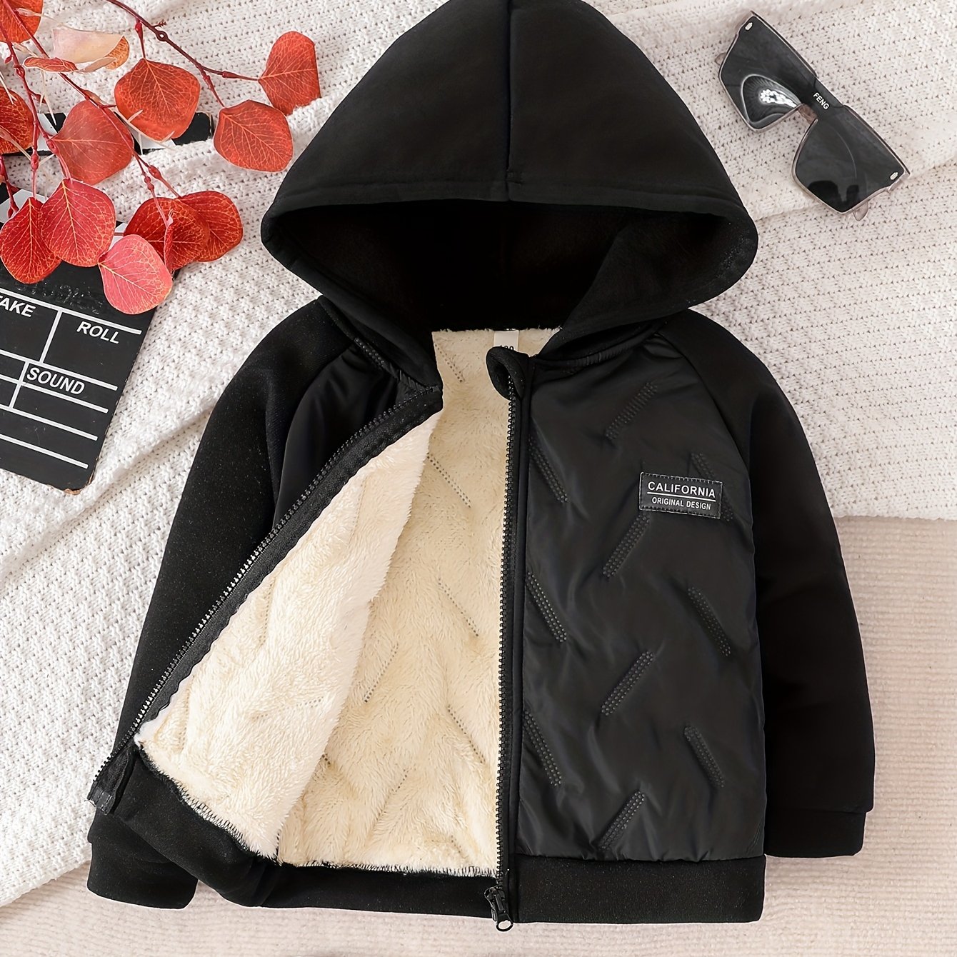 TEMU Conjunto de sudadera con capucha para niño, otoño/invierno, negro, liso, moderno, individual, a , cuello abierto, , , todo , individual, , se